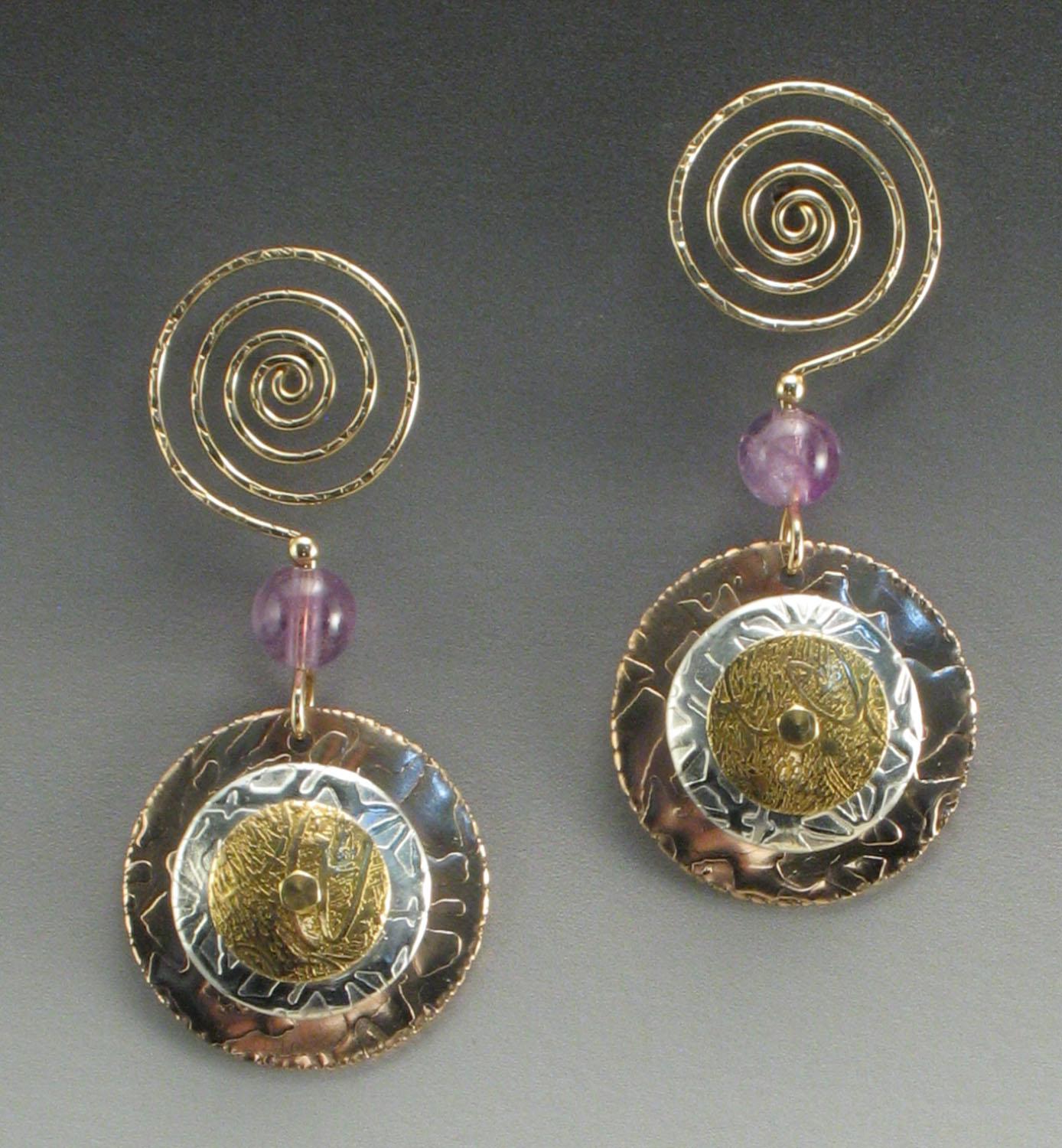 Mixed Metal Earrings with Amethyst