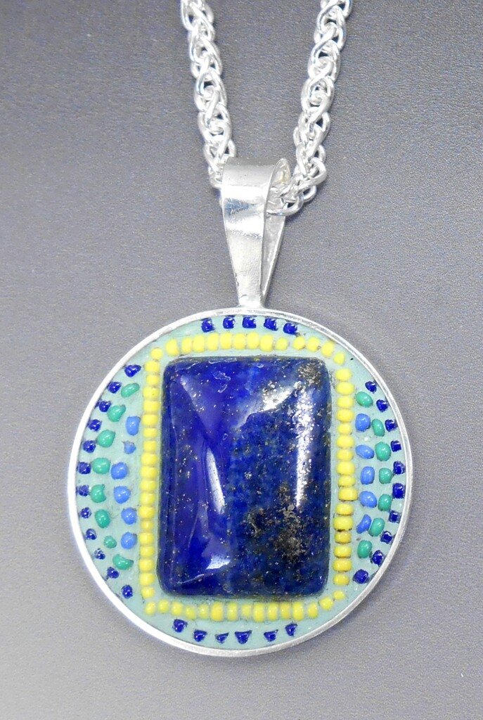 Micro Mosaic Pendant with Lapis Lazuli