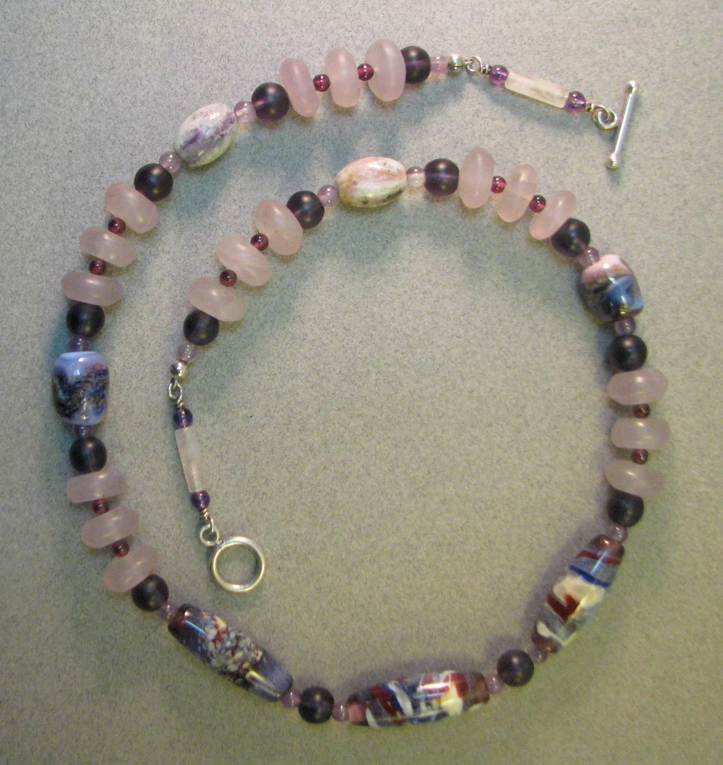 Glass and Gemstone Necklace with Lampwork Glass Beads