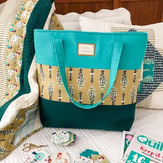 I love to pack my tote bag for road trips.  I typically bring favorite books and magazines, a writing journal, and a sketch pad.  Okay, maybe some snacks too ;) Our last trip was the first time I brought a sewing project to do in the car and it was s