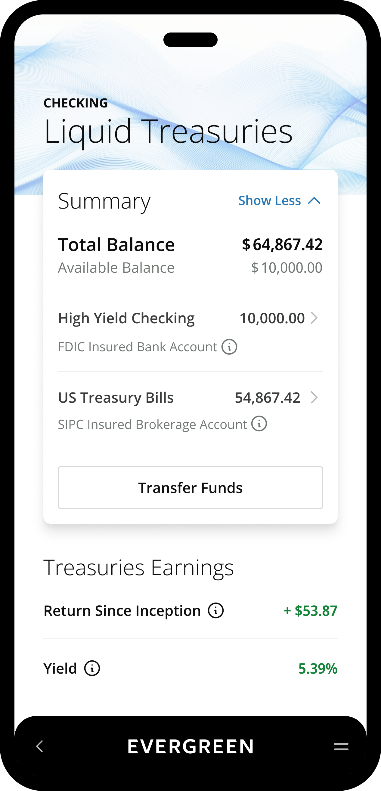 Evergreen liquid treasuries details screen