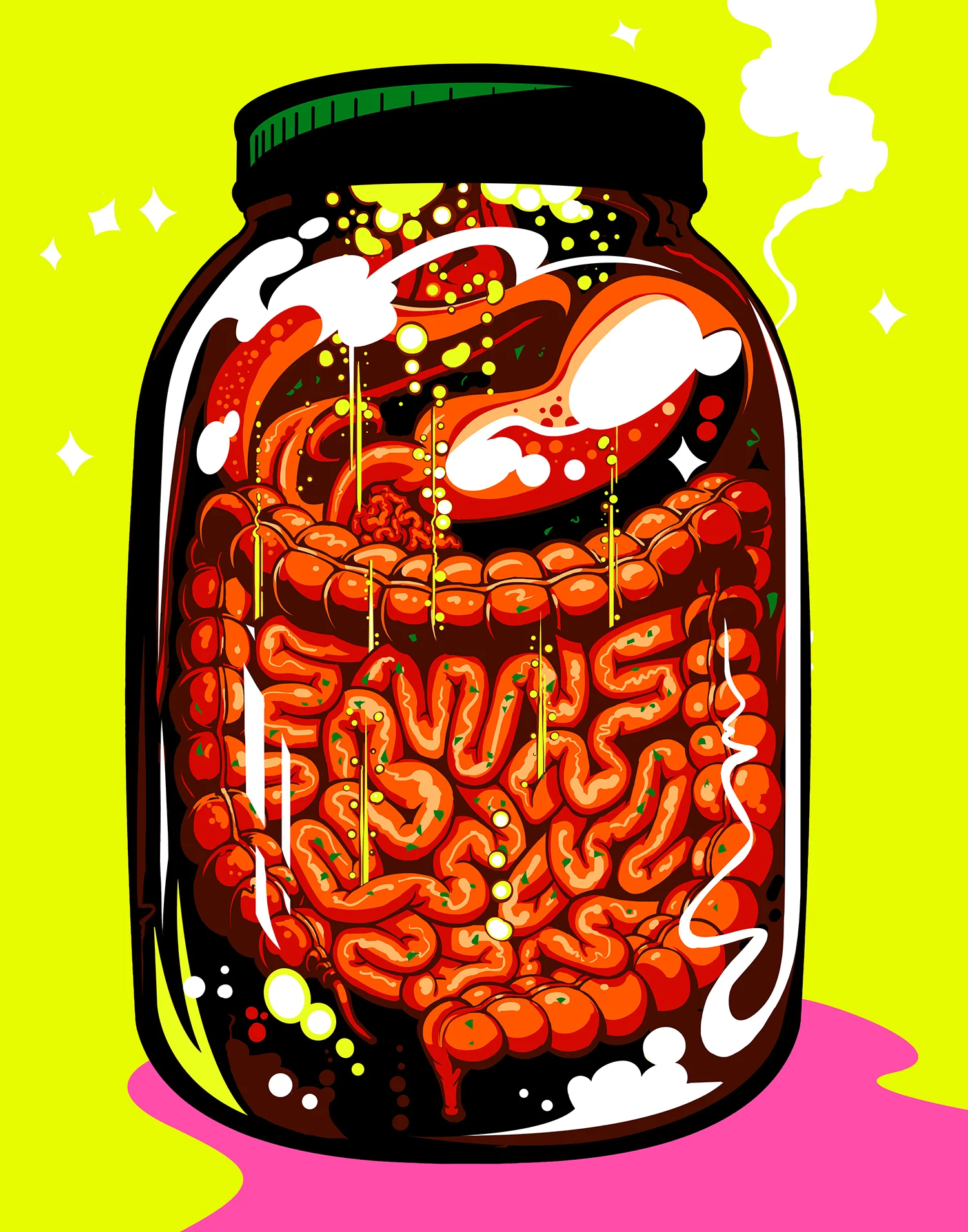 Pickled Guts illustration. Accompanied Moises Velasquez-Madoff's article on gut microbiota in the first issue of Cured magazine. 