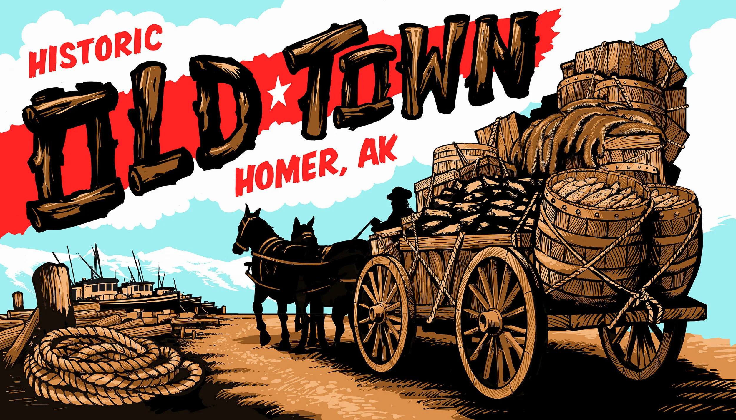 Original concept for signage in Homer, Alaska. Completed as part of Bunnell Street Arts Center's Old Town AIR program. 