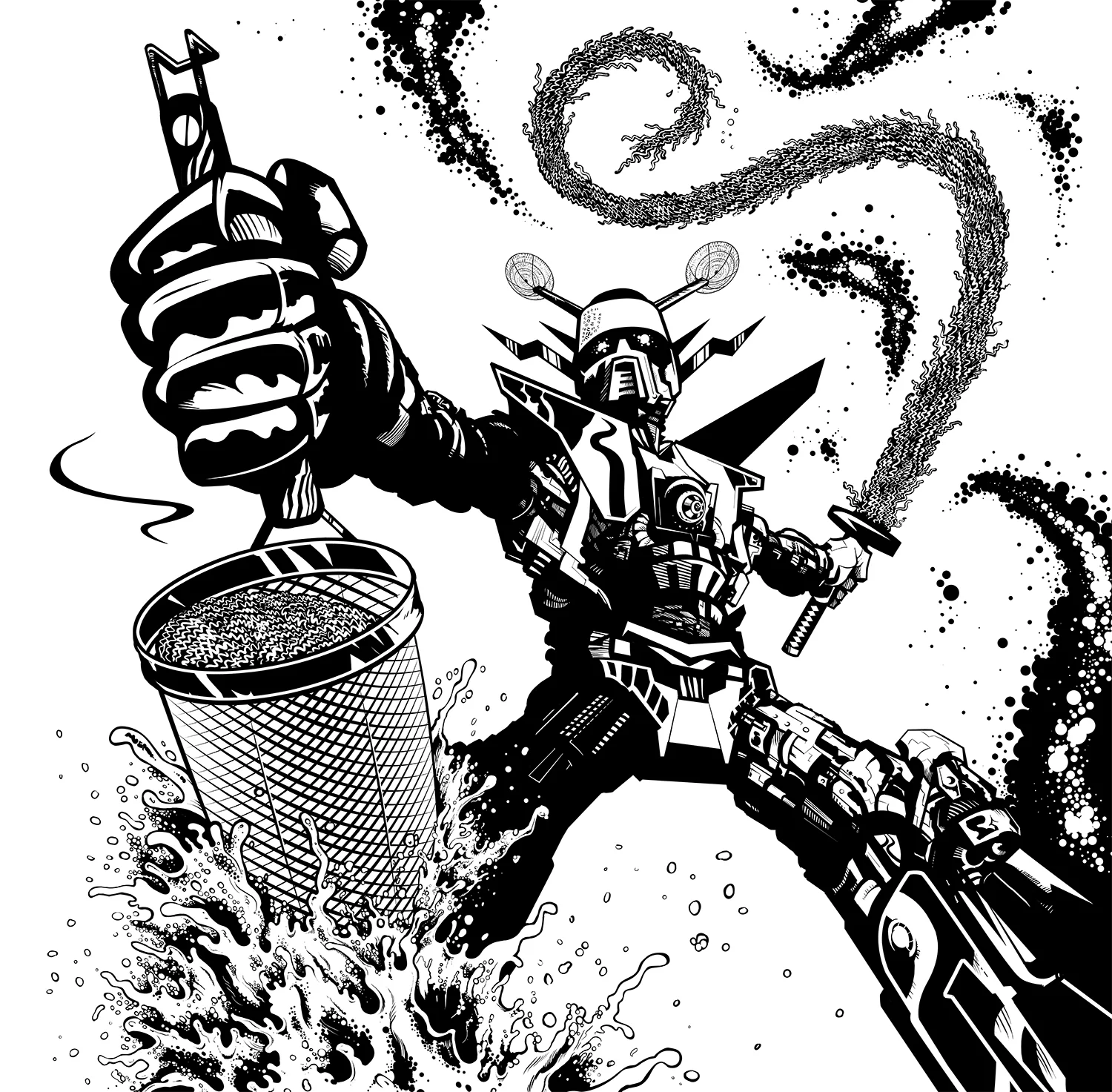 Ramen robot illustration for Ramen Champ restaurant in L.A.