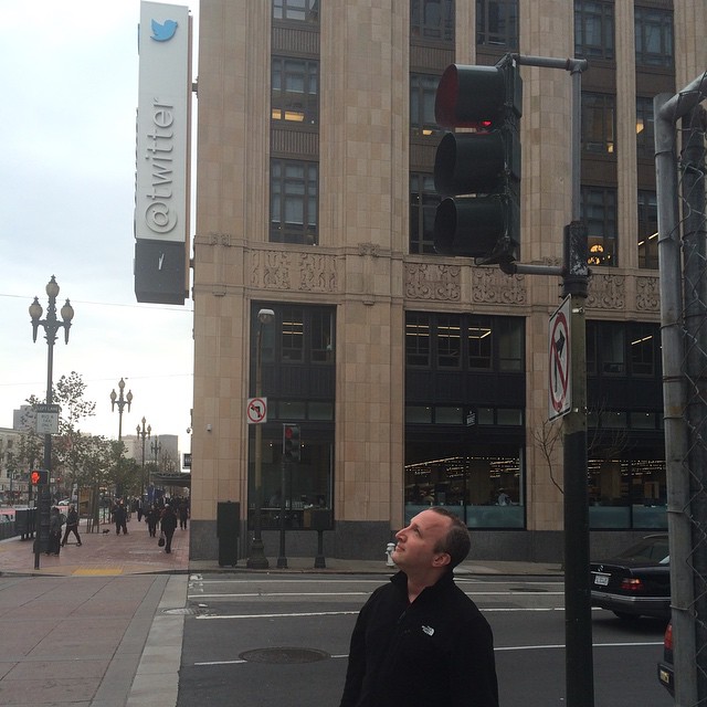 Looking up at twitter building even though it's behind me. Photo by @rickrock247