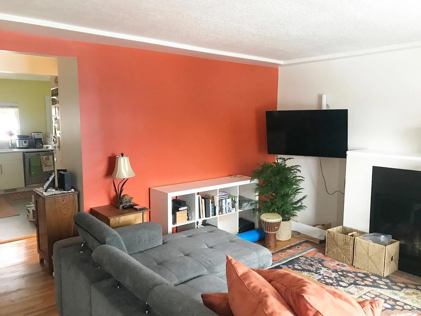 Orange feature wall interior paint living room