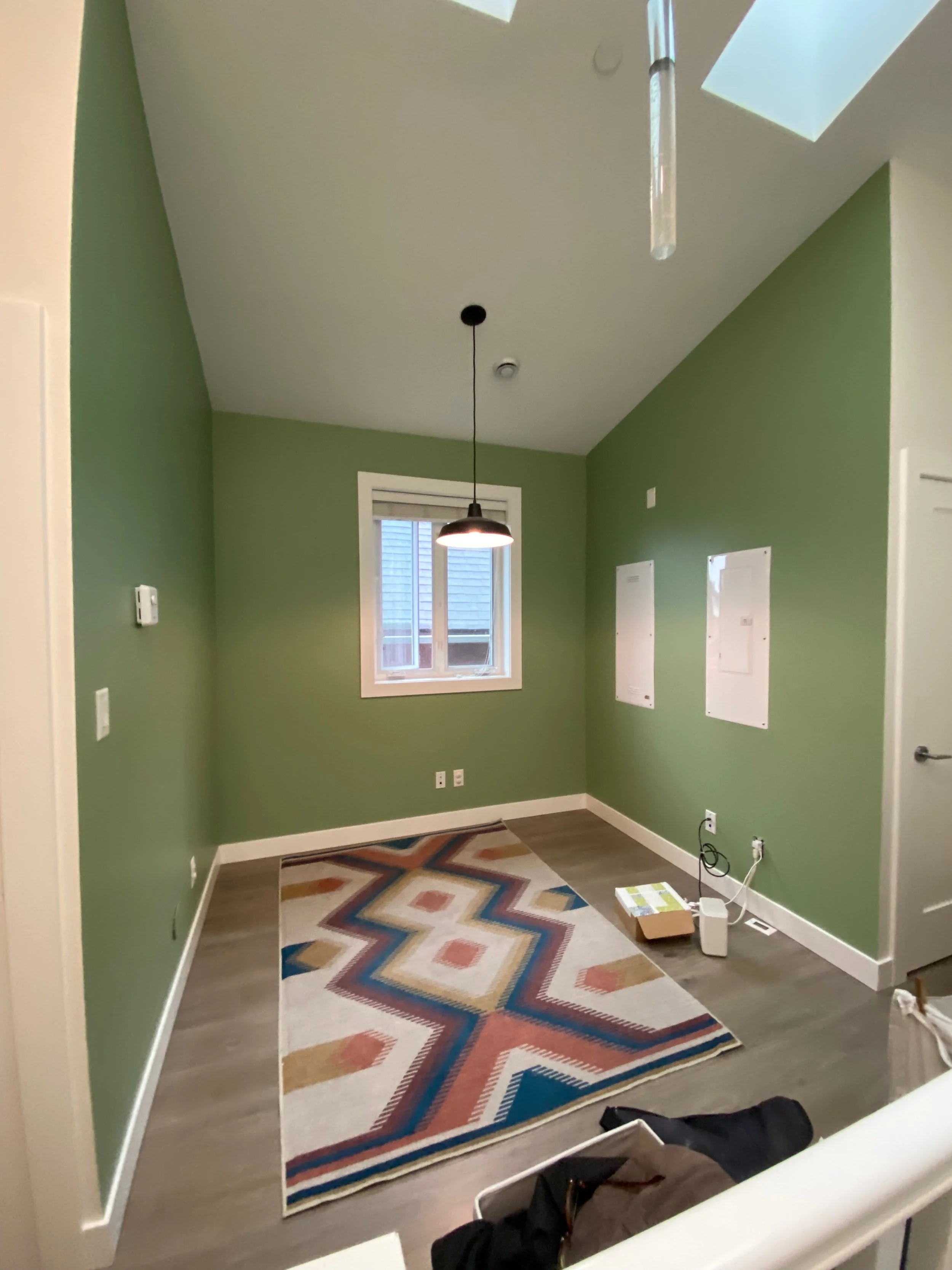 Interior office nook painted in soft green