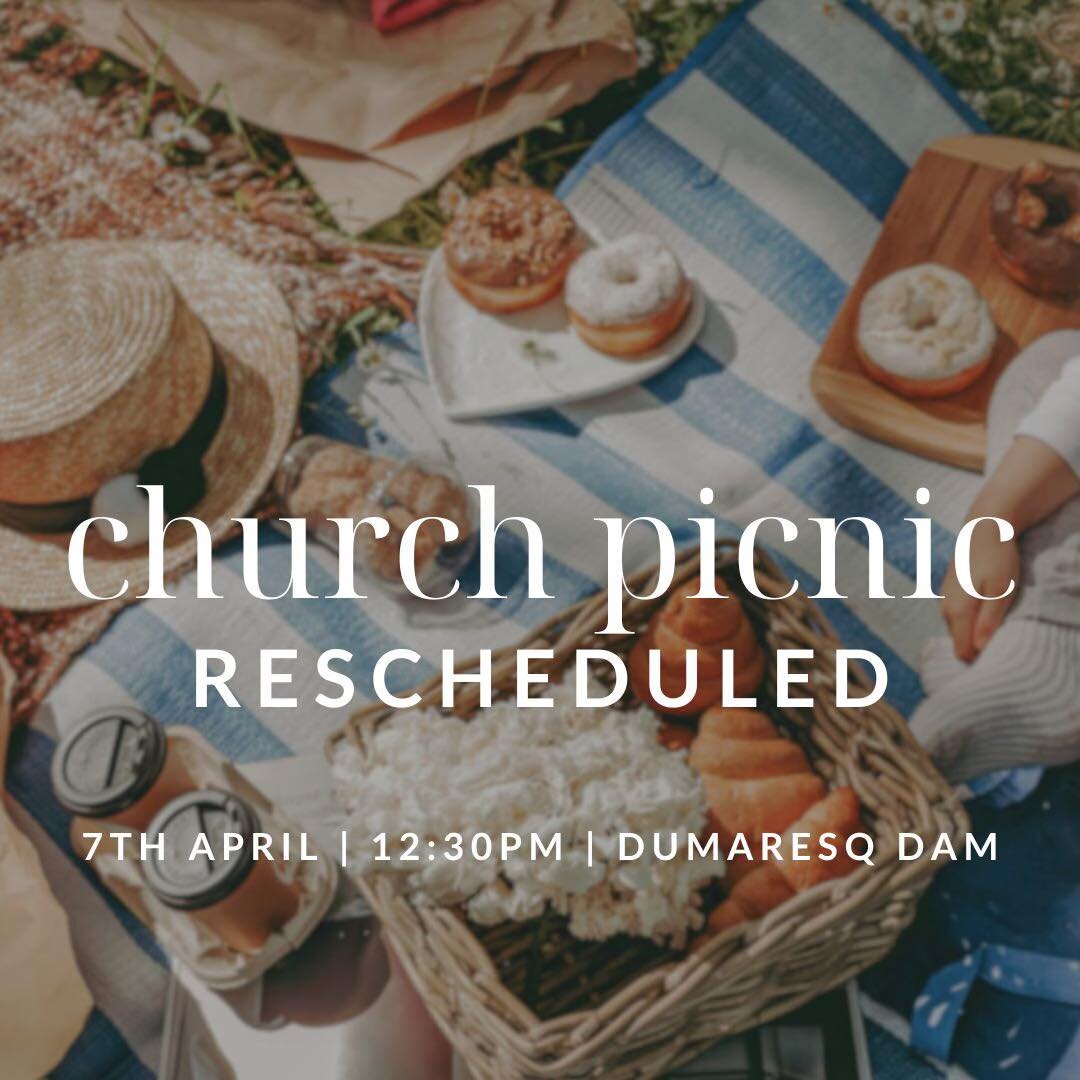 After our church picnic was sadly rained out on Sunday, we&rsquo;re stoked to announce that it has now been rescheduled to Sunday 7th April🥳 BYO food, and join us out at Dumaresq Dam from 12:30PM for an arvo of fellowship &amp; fun!