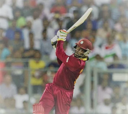 Chris Gayle hitting a six as a symbol of batting performance