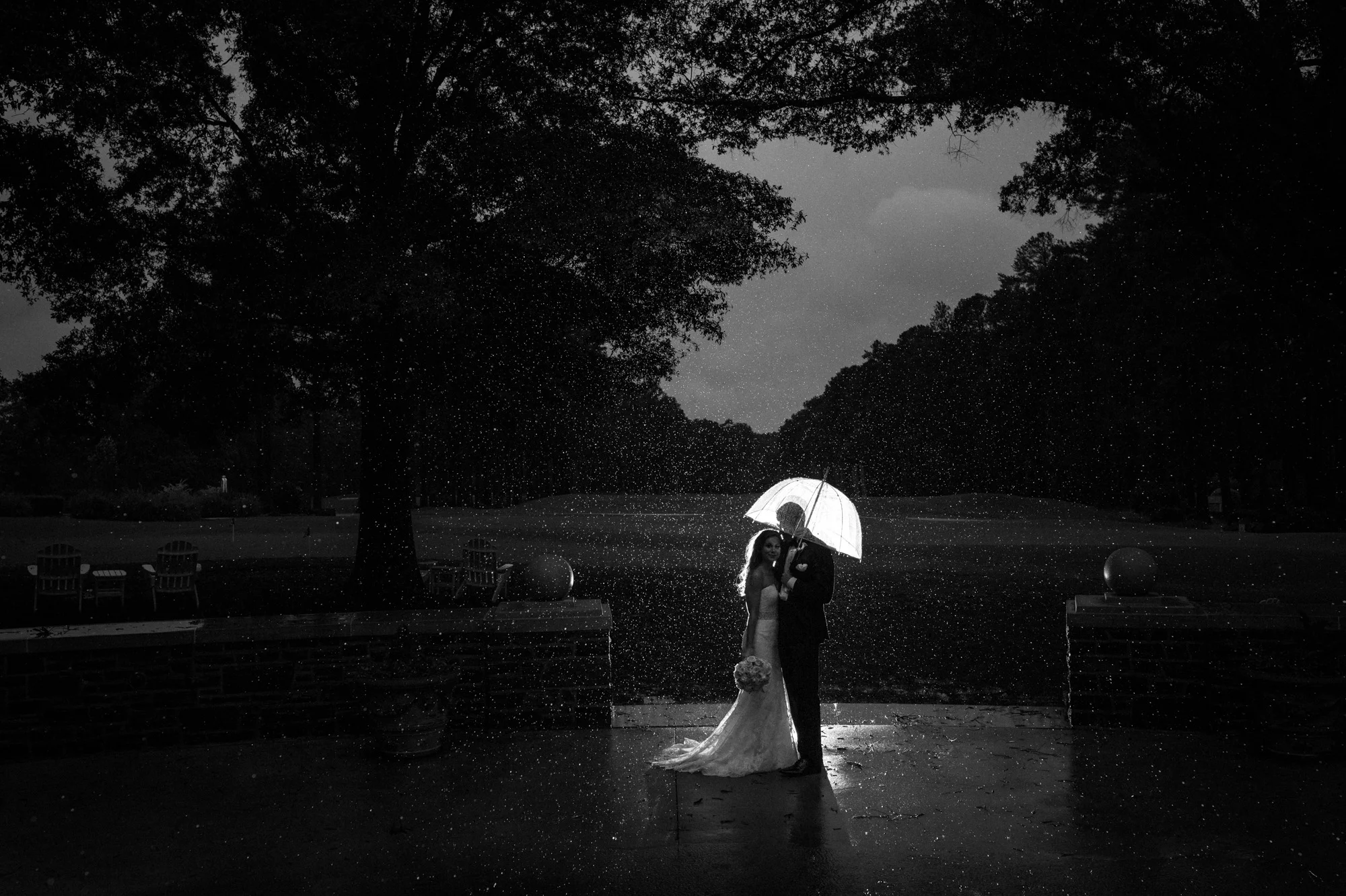 Rainy wedding at The Washington Duke Inn.