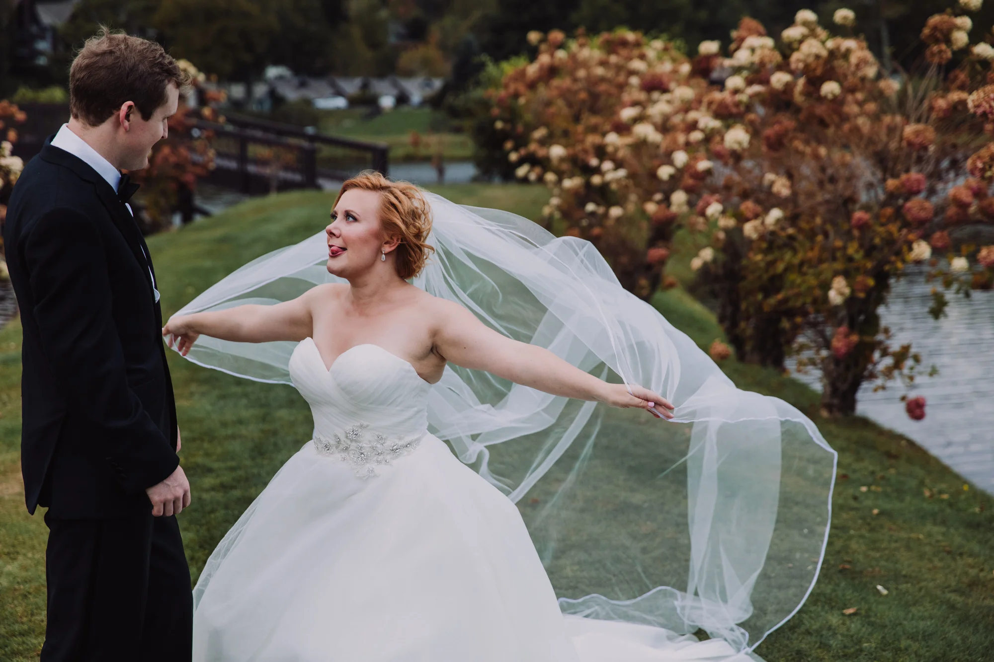Funny wedding portrait Grandfather Mountain Golf Country Club.