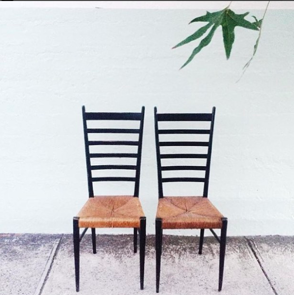 Pair of Gio Ponti 1950s Italian Rush Seat Ladder Back Chairs - Main Image