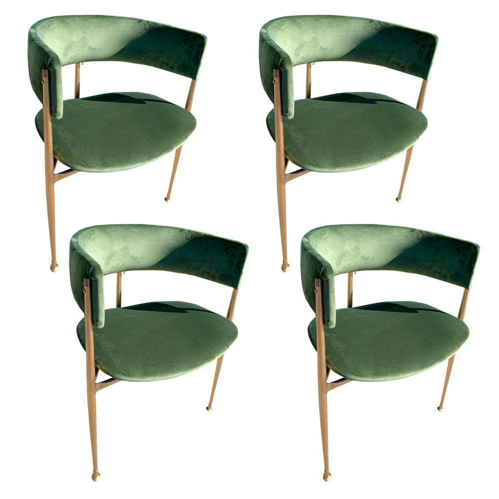 olive velvet dining chairs 1950s — clavel