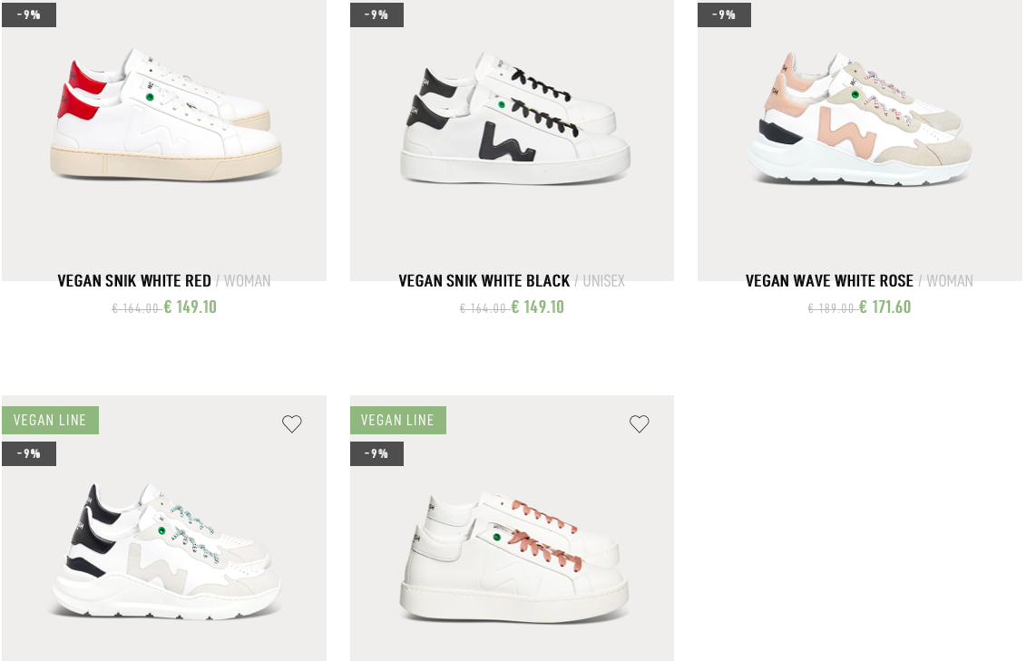 The different sneakers in the vegan line