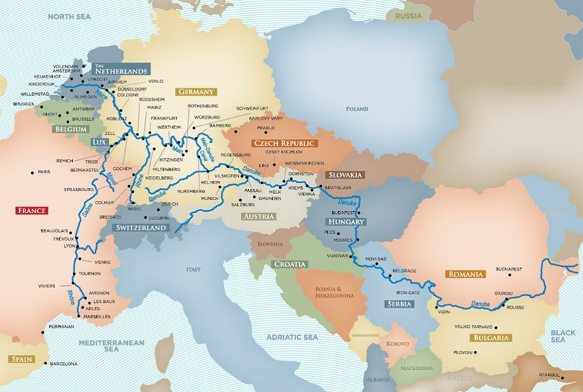 eastern europe river cruise map