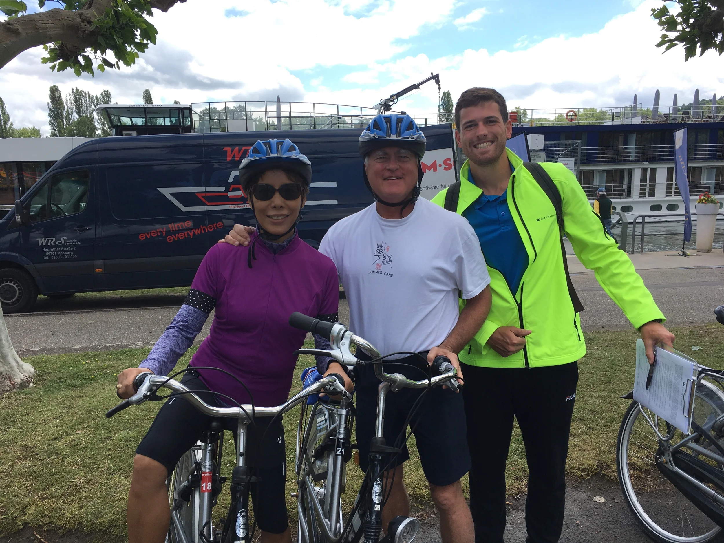 Jane, Len and Marcelo getting ready for a bike tour.
