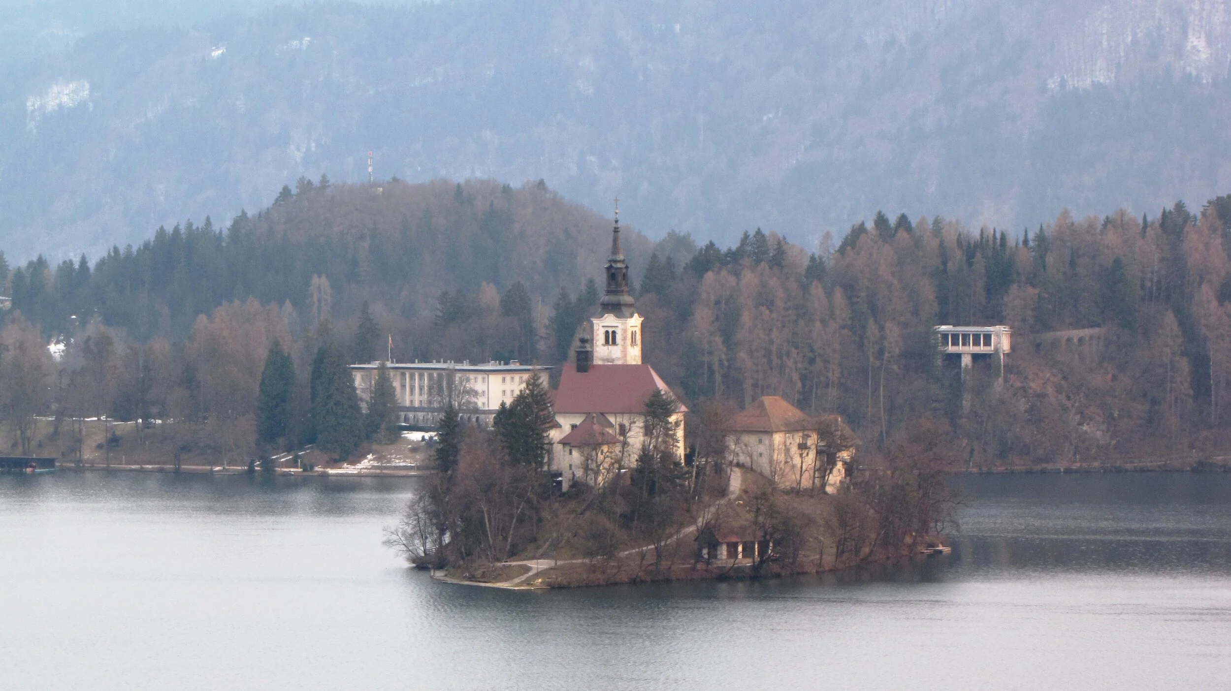 This is a picture of the island.  You can clearly see the steeple of the famous church on this island.