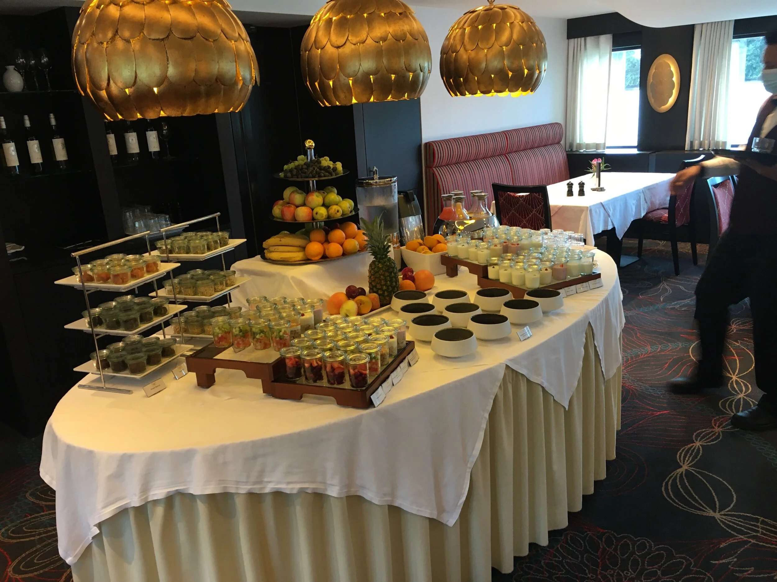 Fruit table items served by wait staff to guests