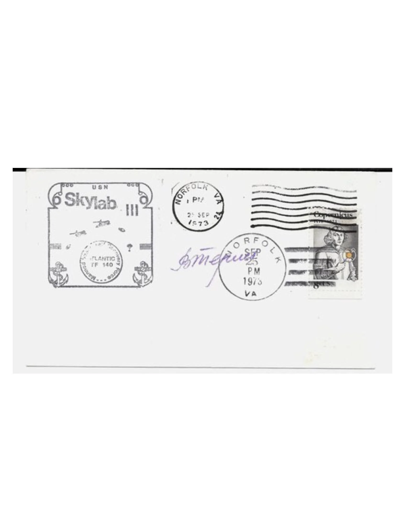 SKYLAB III Norfolk 1973 cover signed Soviet Russian cosmonaut V. Tereshkova Rare