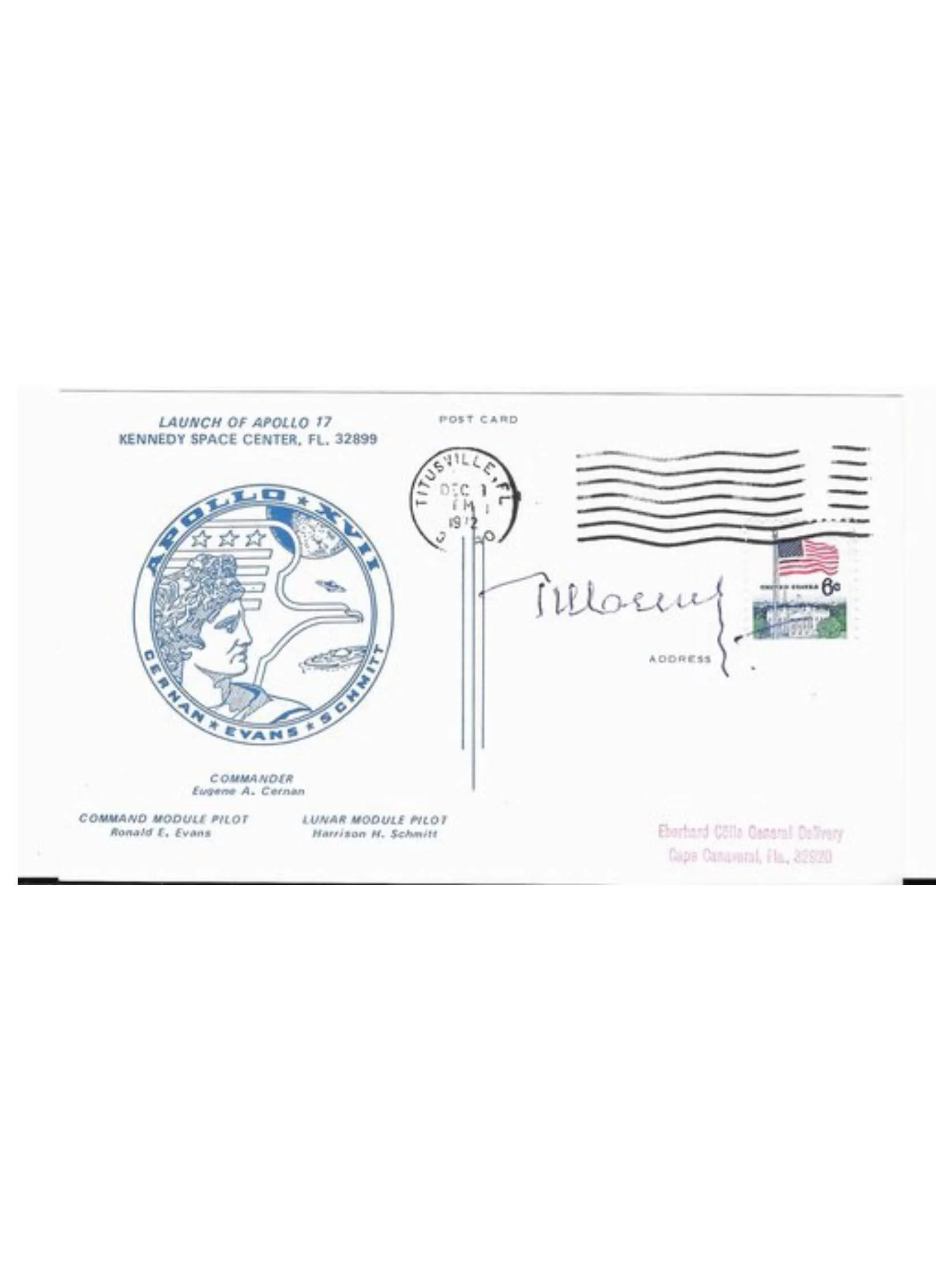 Apollo 17 Space Postcard Signed by Soviet Cosmonaut Georgi Shonin