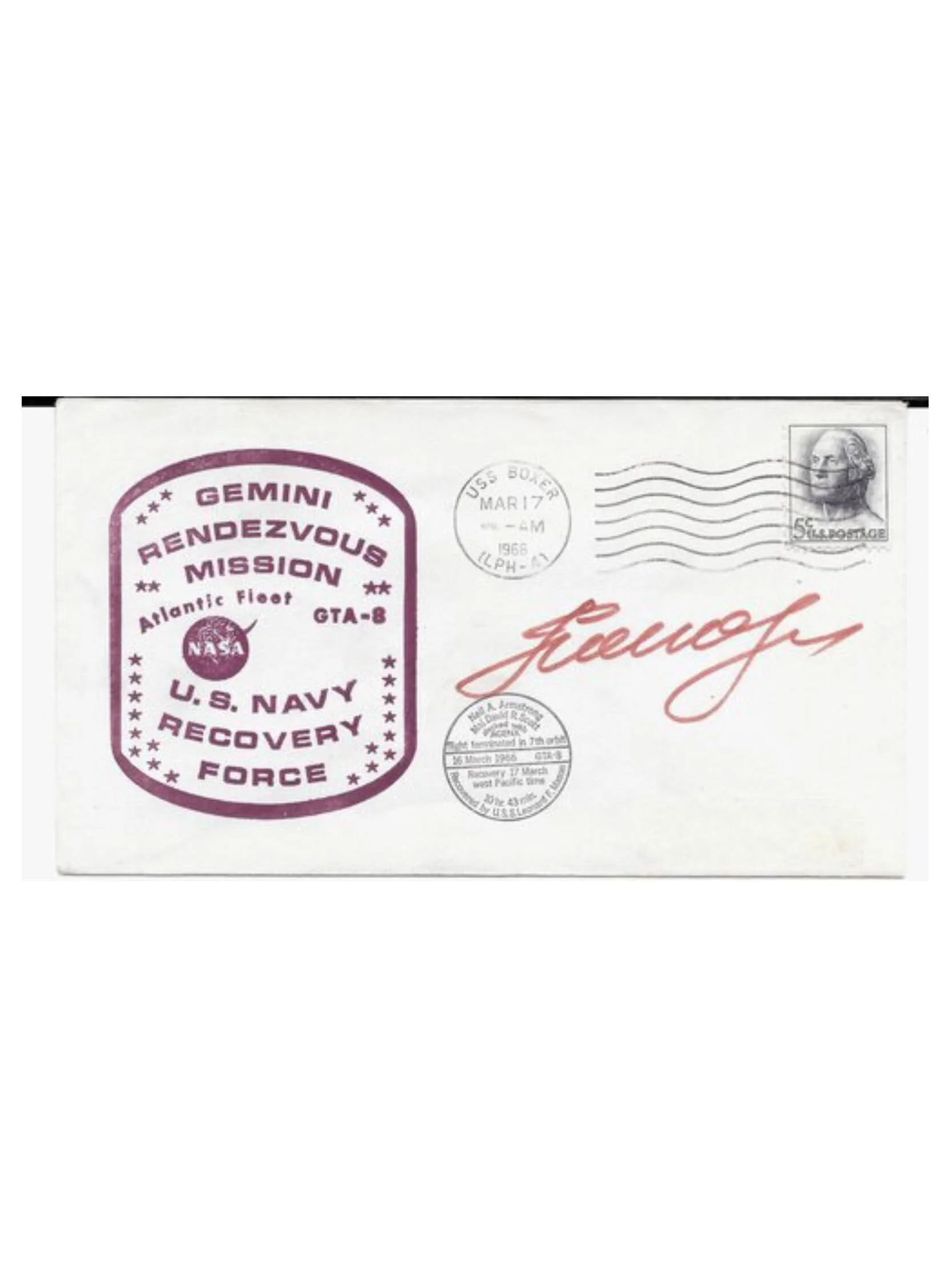 Gemini Atlantic Fleet U.S. Navy Recovery Force Cover Signed by Cosmonaut Popovich