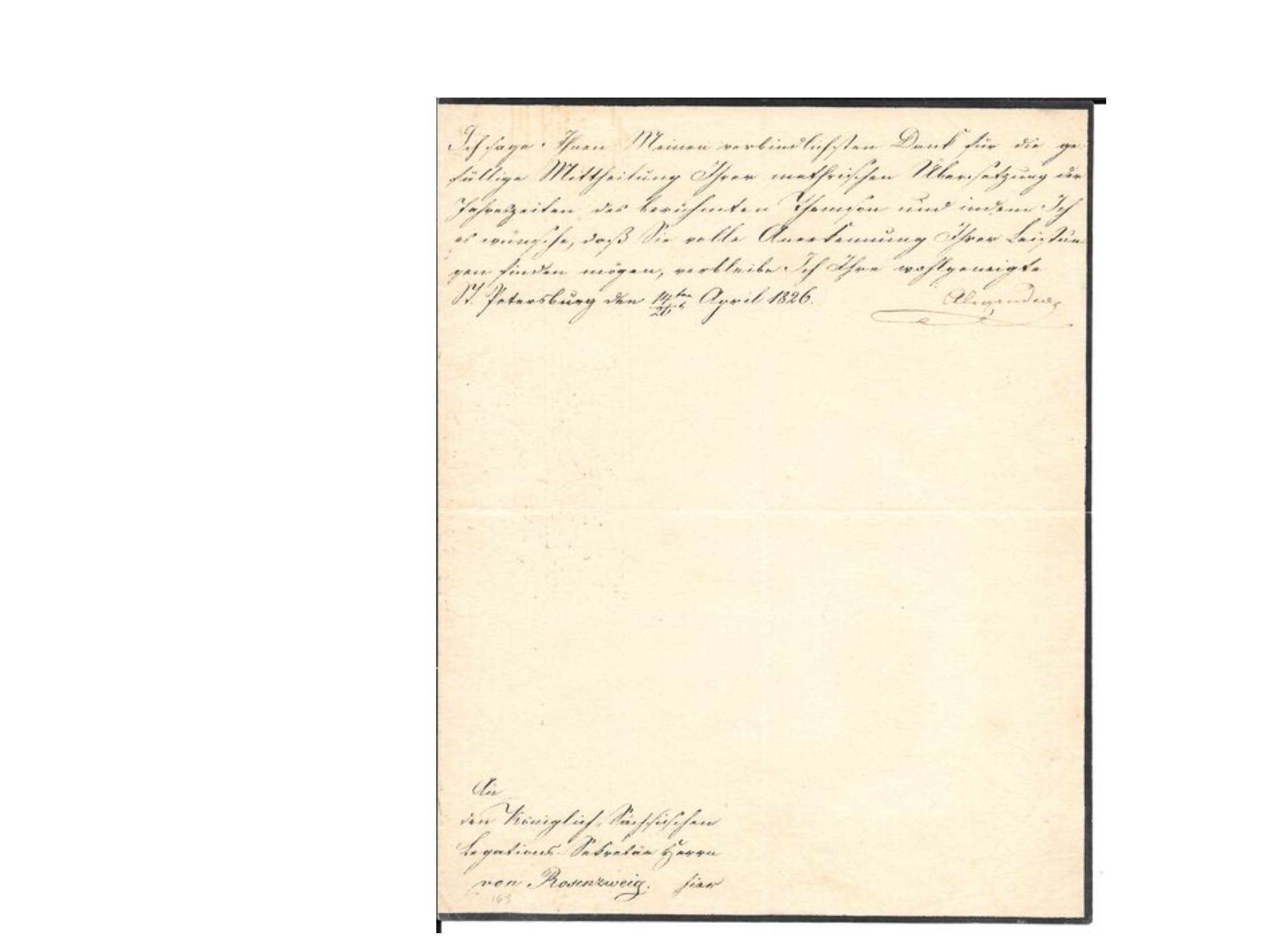 Alexandra Feodorovna Charlotte of Prussia-Tsar Nicholas I Wife Autograph Letter 