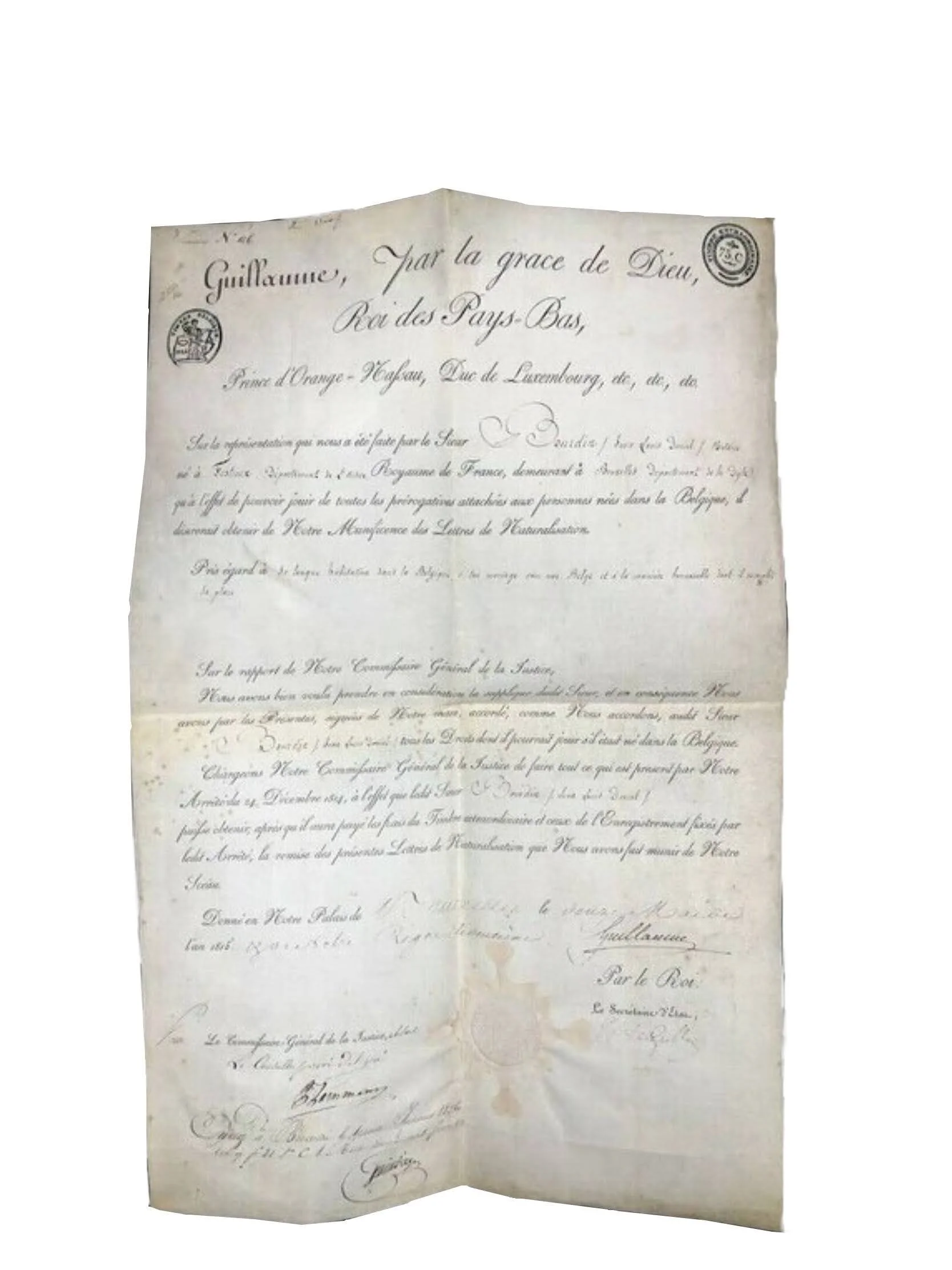 KING OF THE NETHERLANDS WILLIAM I SIGNED MANUSCRIPT