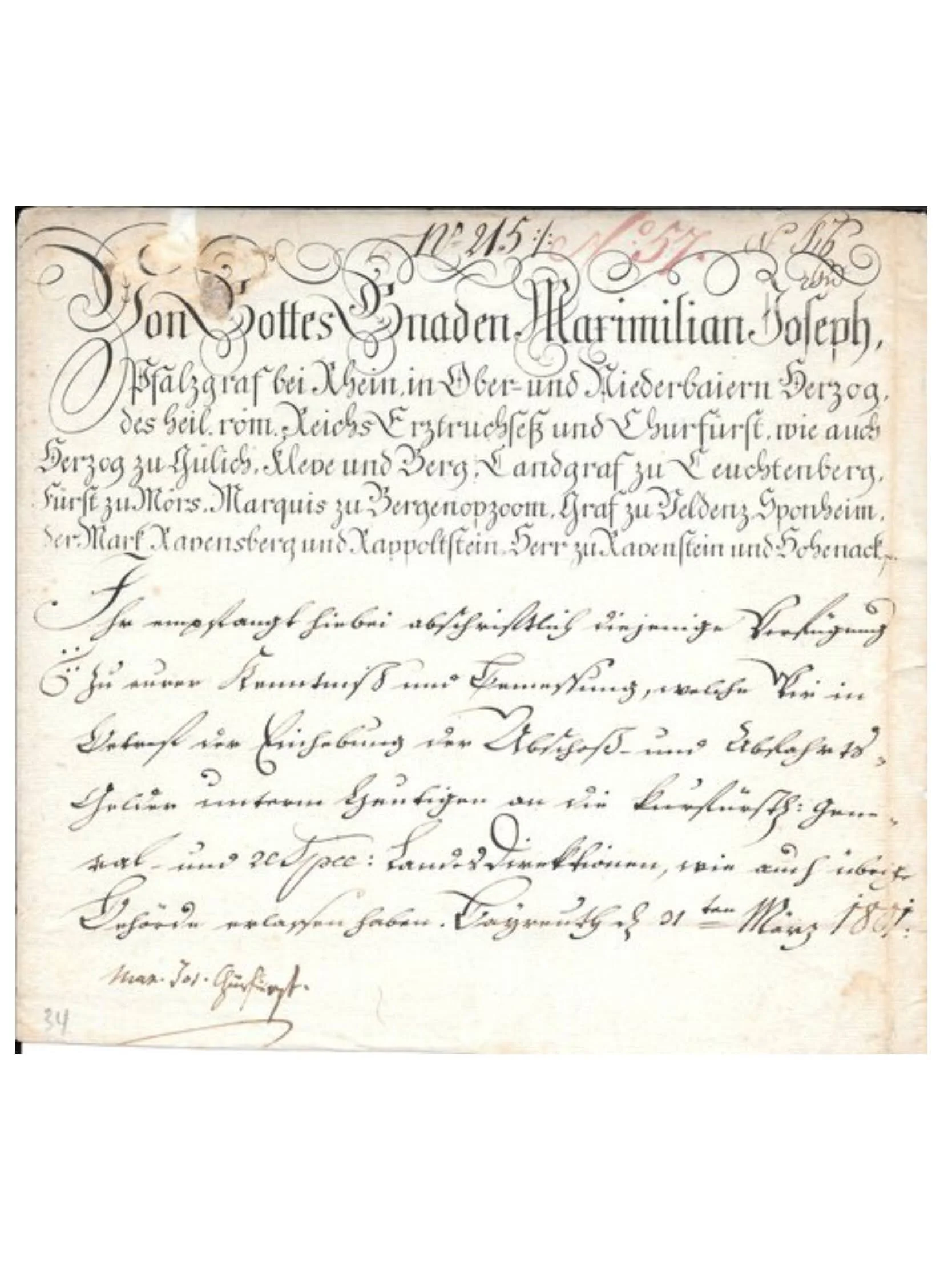 MAXIMILIAN I JOSEPH KING OF BAVARIA SIGNED DOCUMENT MANUSCRIPT 