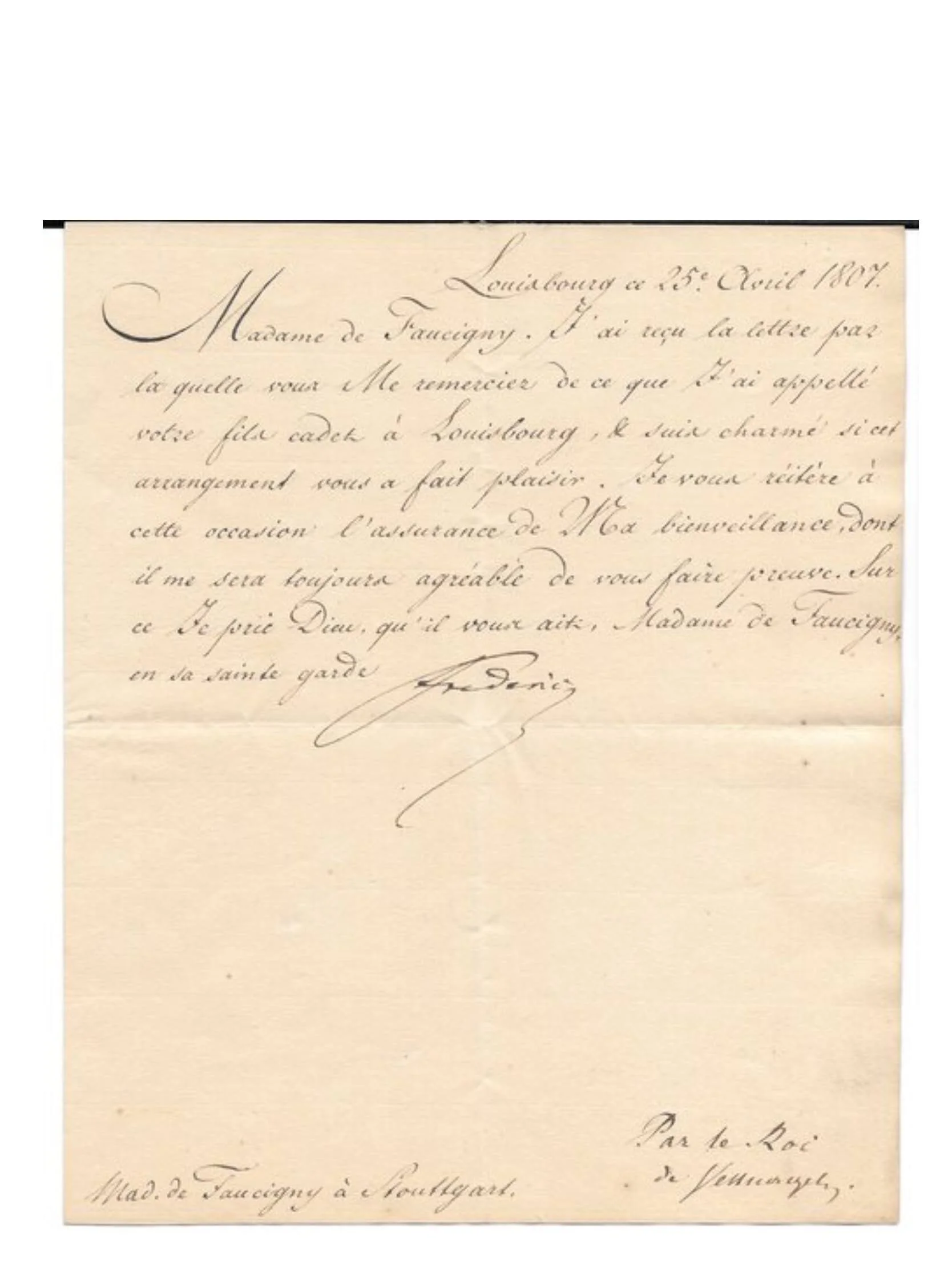 FREDERICK, I KING DUKE OF WURTEMBERG SIGNED LETTER MANUSCRIPT