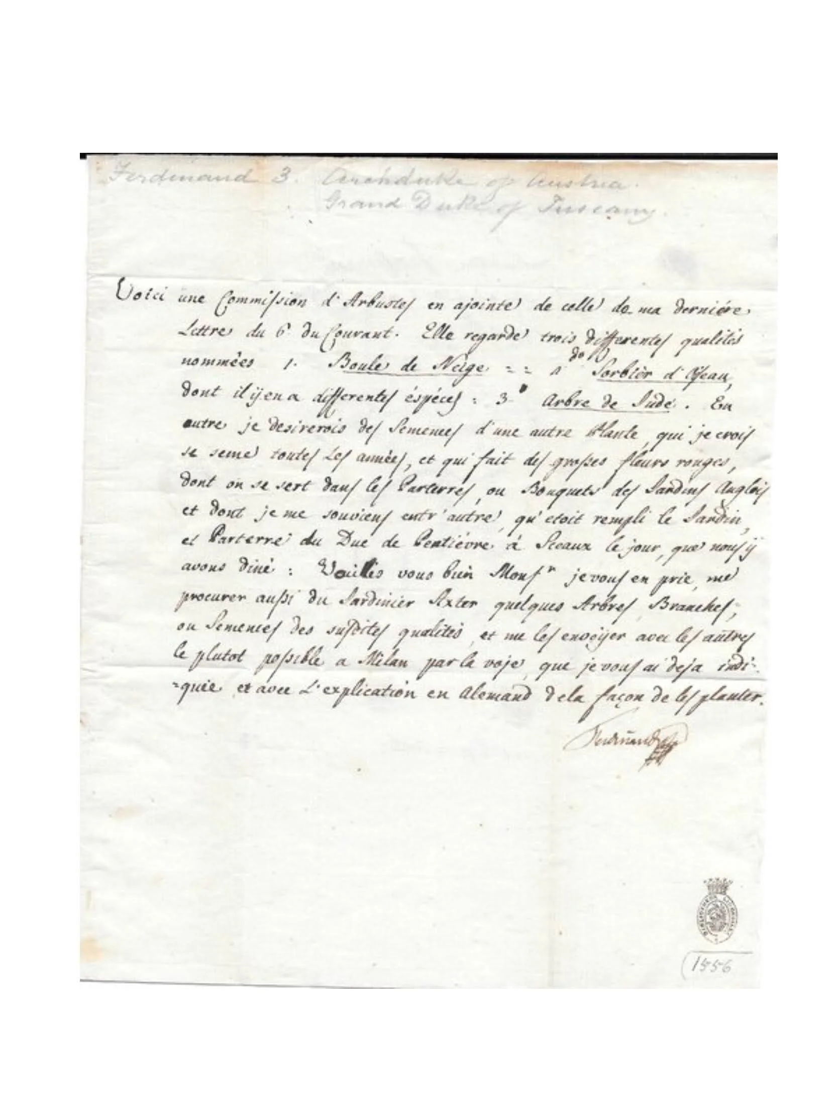 FERDINAND III ARCHDUKE OF AUSTRIA GRANDDUKE OF TUSCANY SIGNED LETTER MANUSCRIPT 