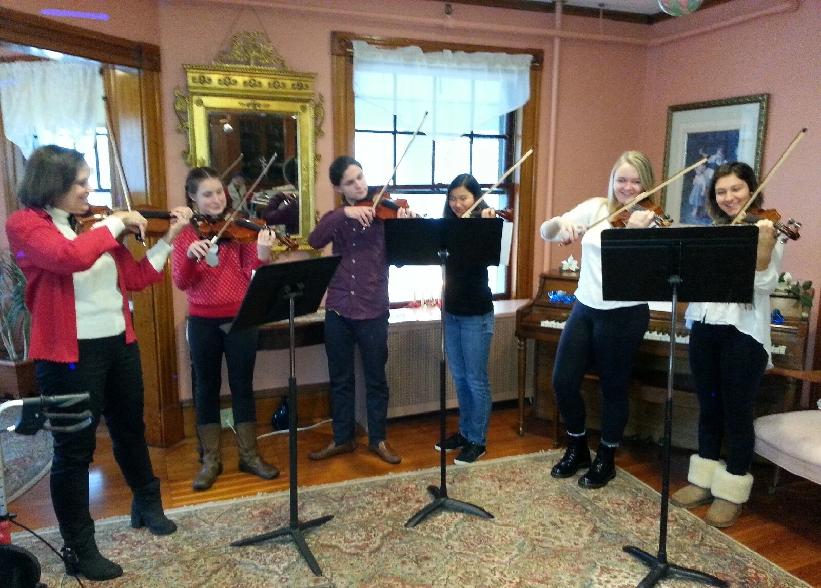 One of Susan's string ensemble performing for Girdler House retirement home residents in Beverly