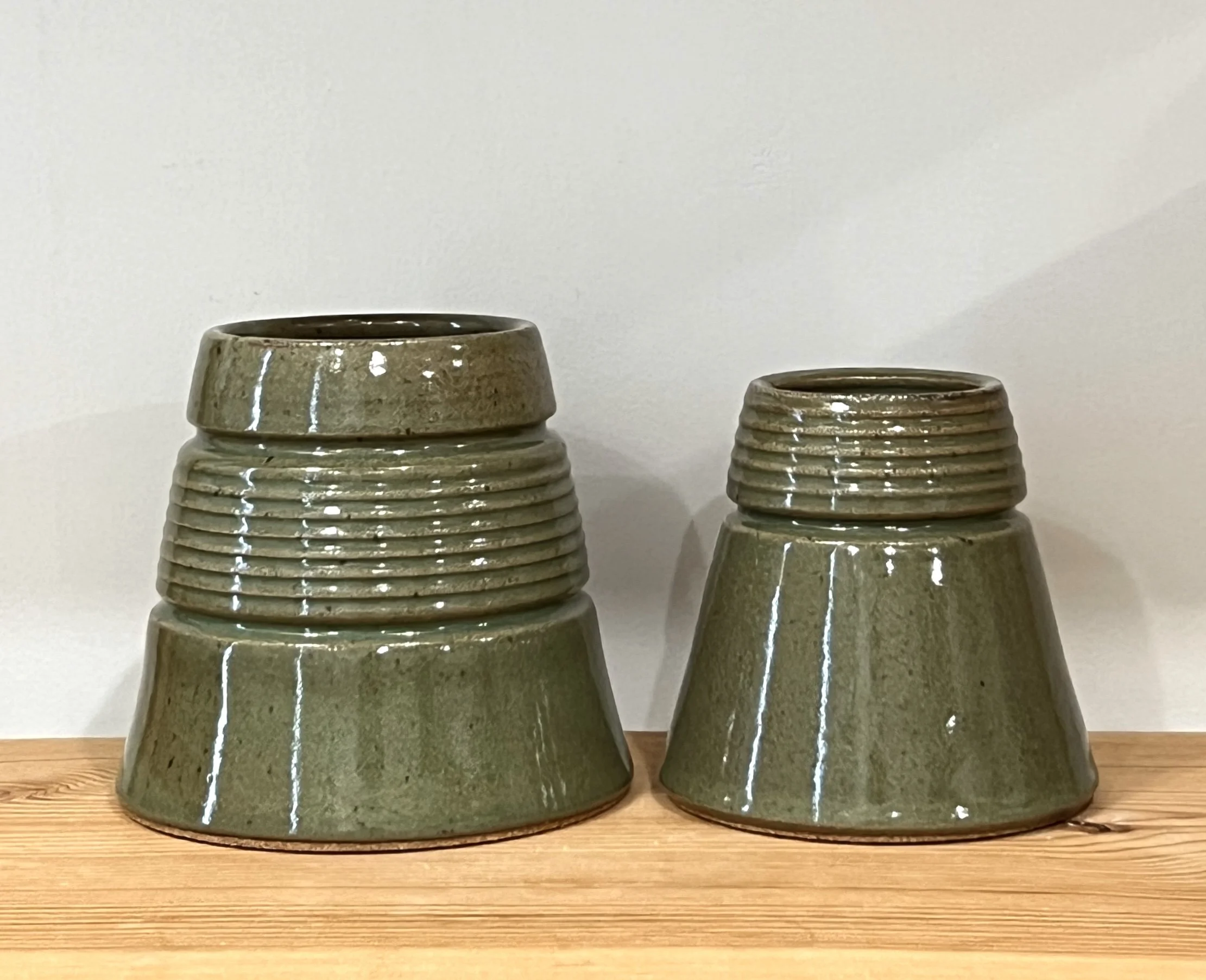 Apple Green Ribbed Tower Vases