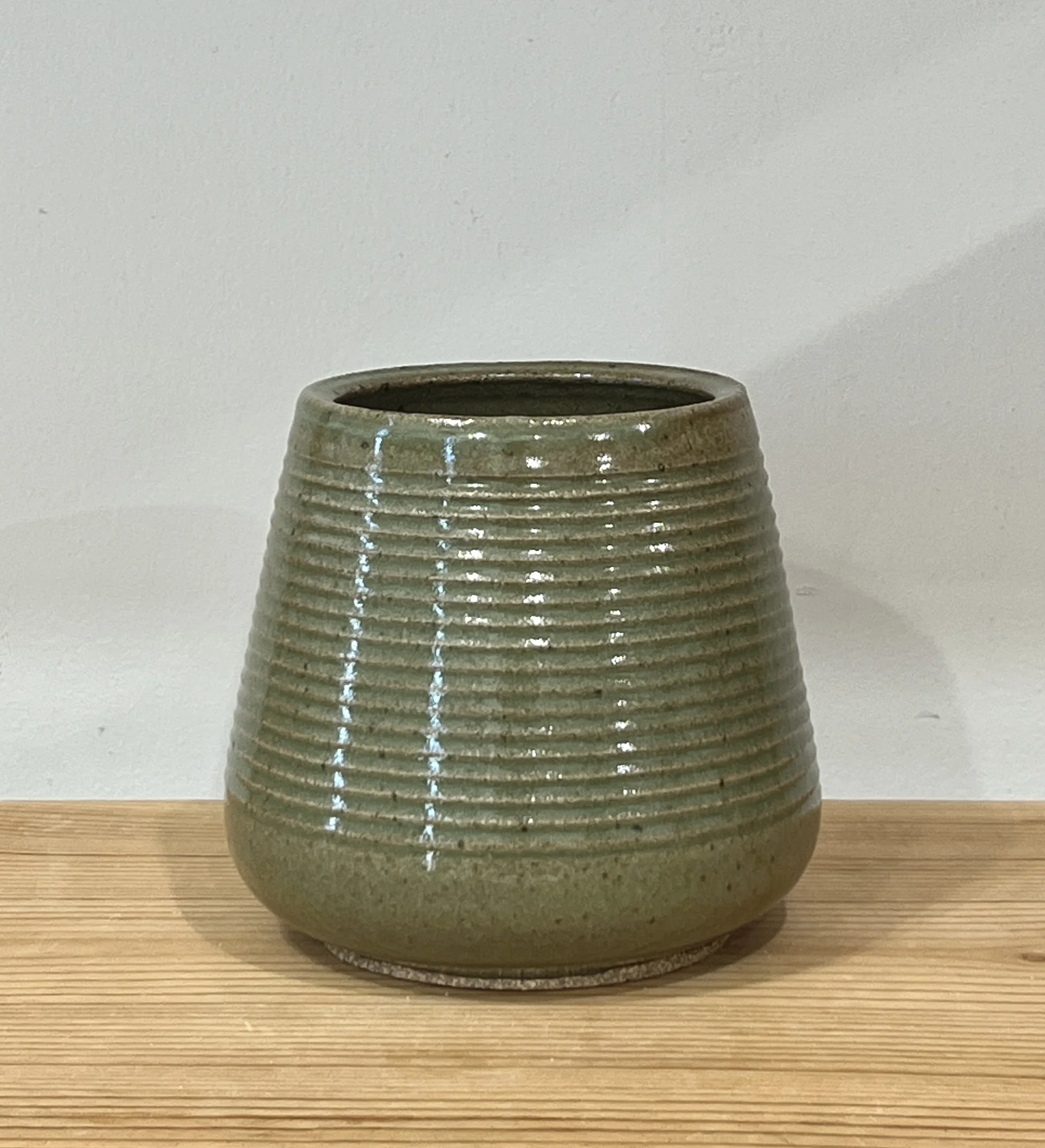 Apple Green Ribbed Vase