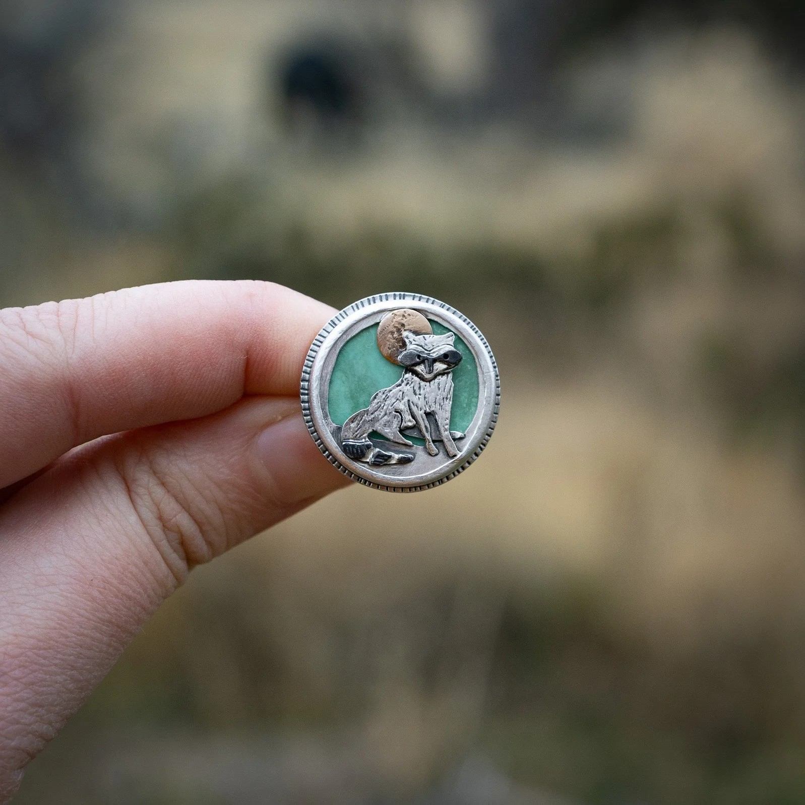 The Raccoon and the Moon Ring -Finger Size 8-