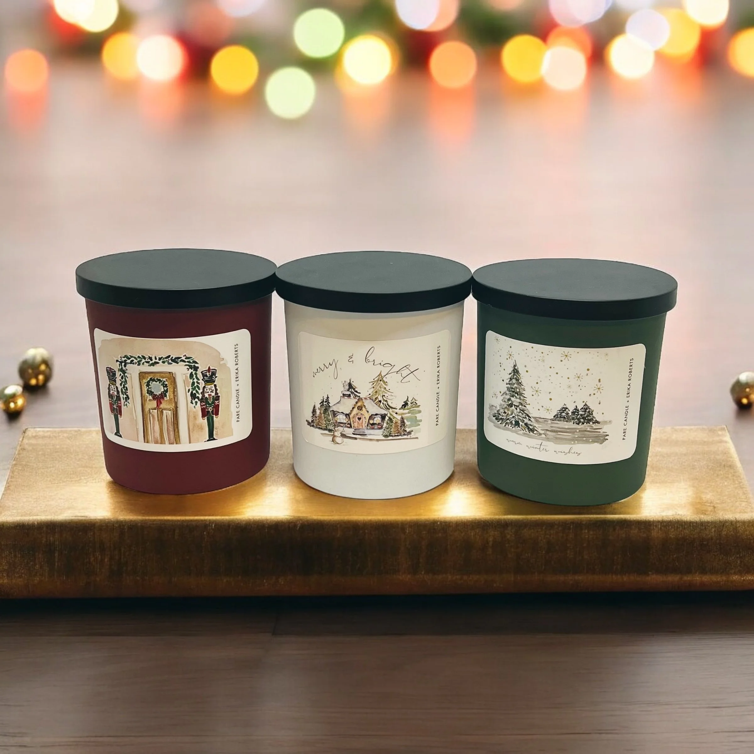 Holiday artist jar trio on gold.JPG (Copy)