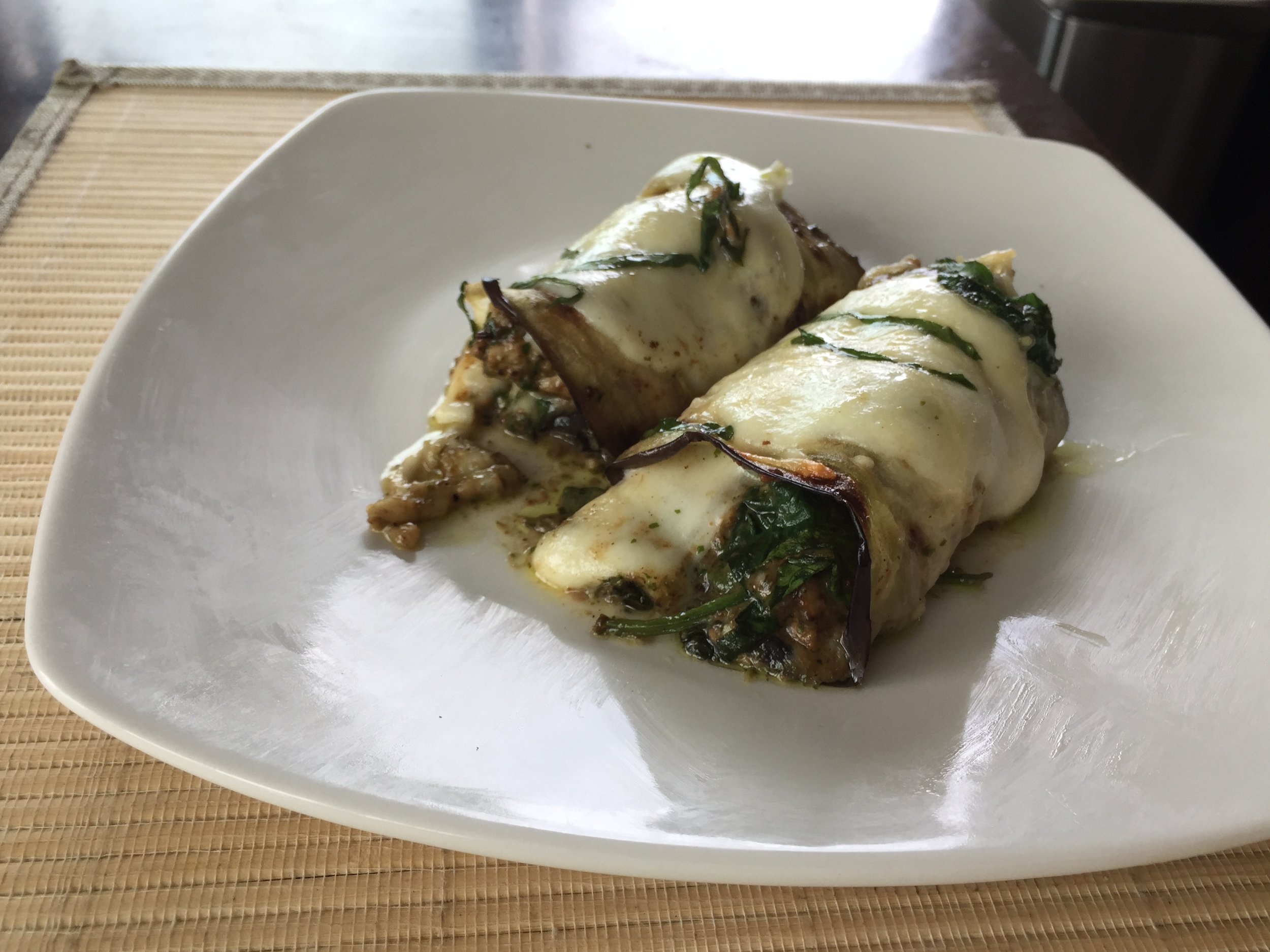 Chicken Pesto Eggplant Roll Ups