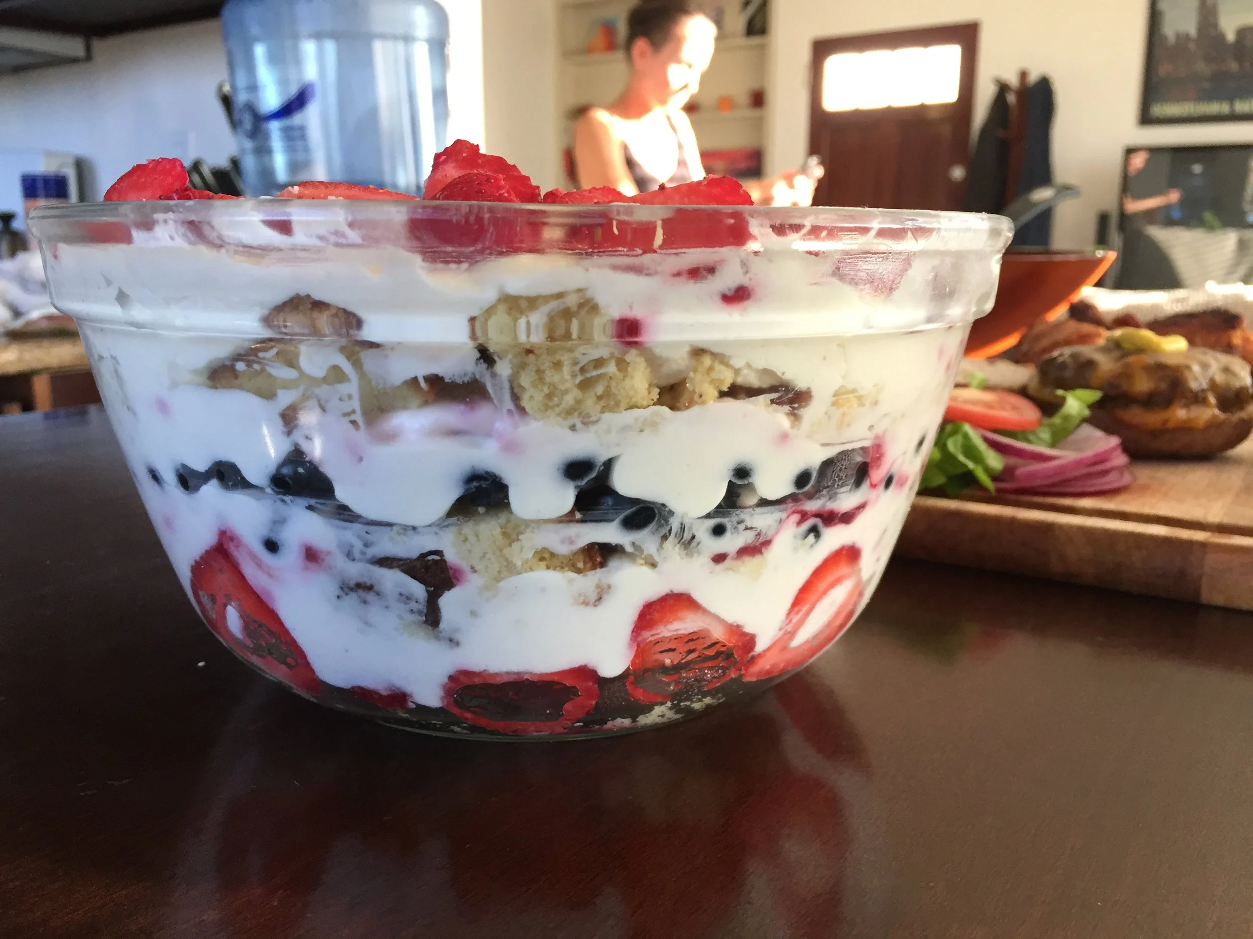 Sugar Free, Low Carb Berries & Cream Red White and Blue Trifle (Keto