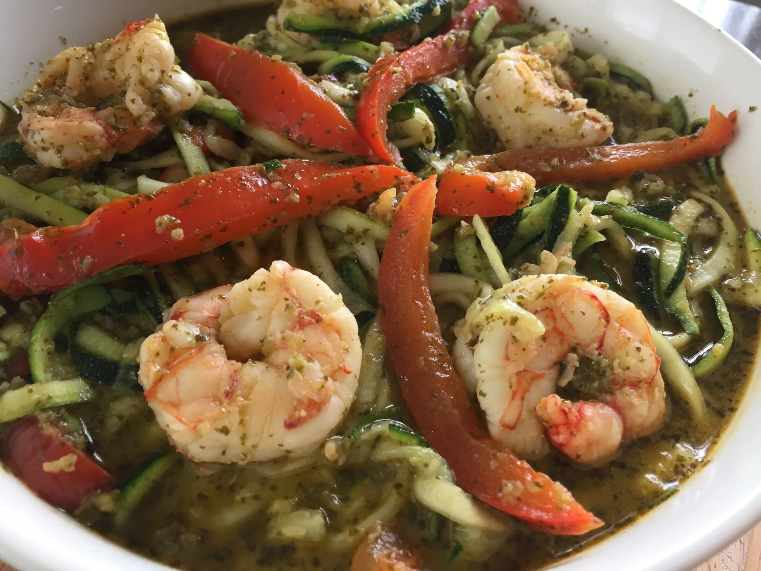 Creamy Coconut Lime Shrimp over Zoodles (Dairy Free, Pescatarian, Leto, HFLC Friendly)