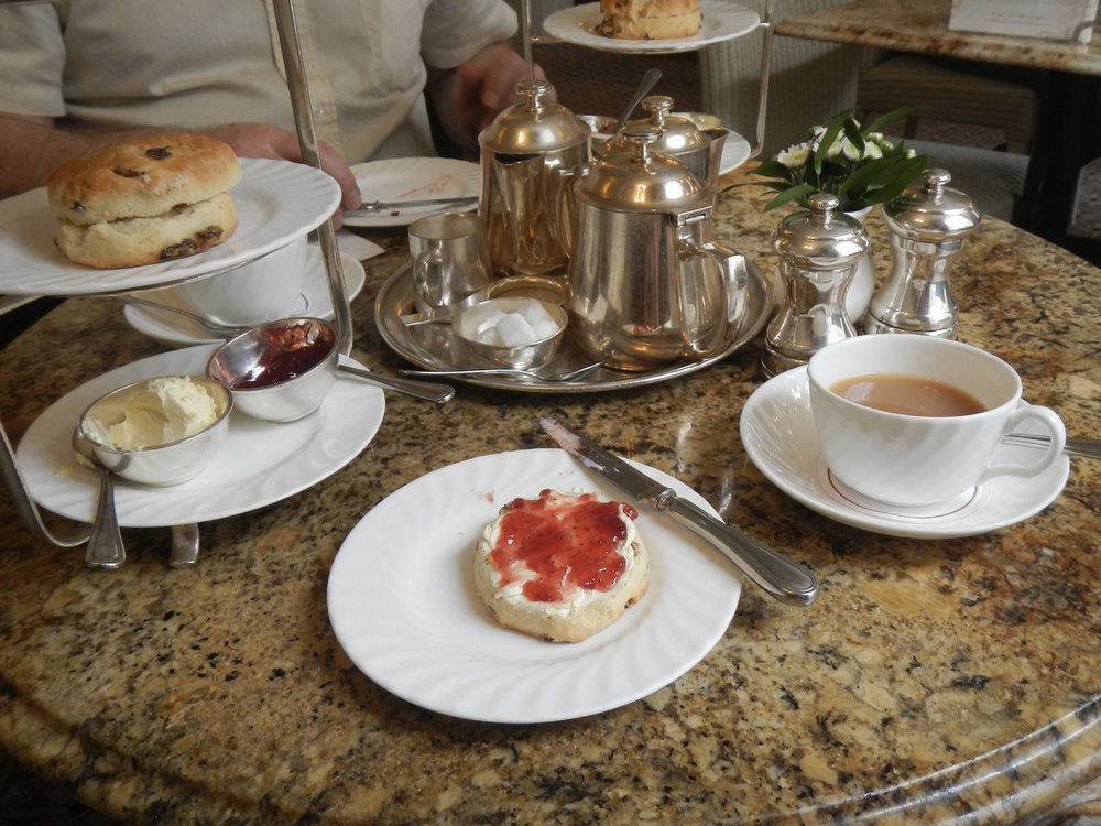 afternoon tea at Betty's, scones with clotted cream and strawberry preserves - so good!