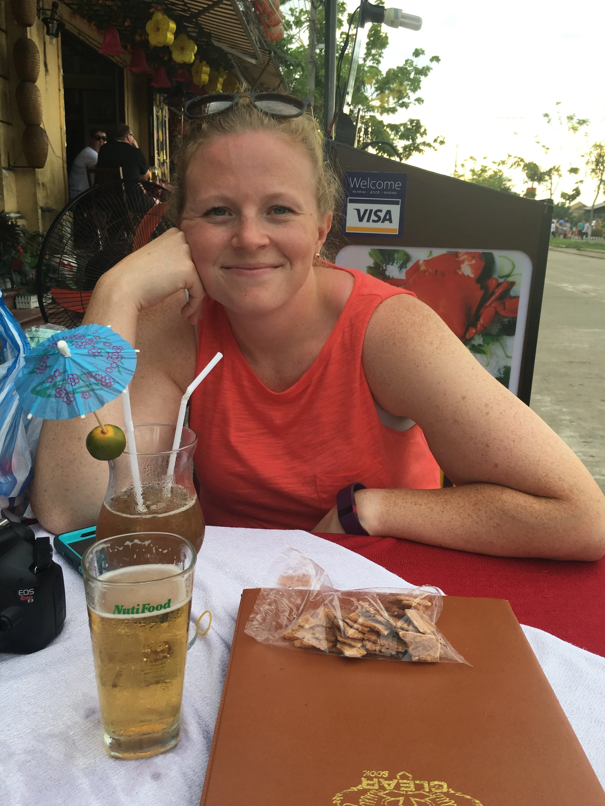 A relaxing respite along the river in Hoi An, Vietnam filled with cheap drinks and delightful snacks.