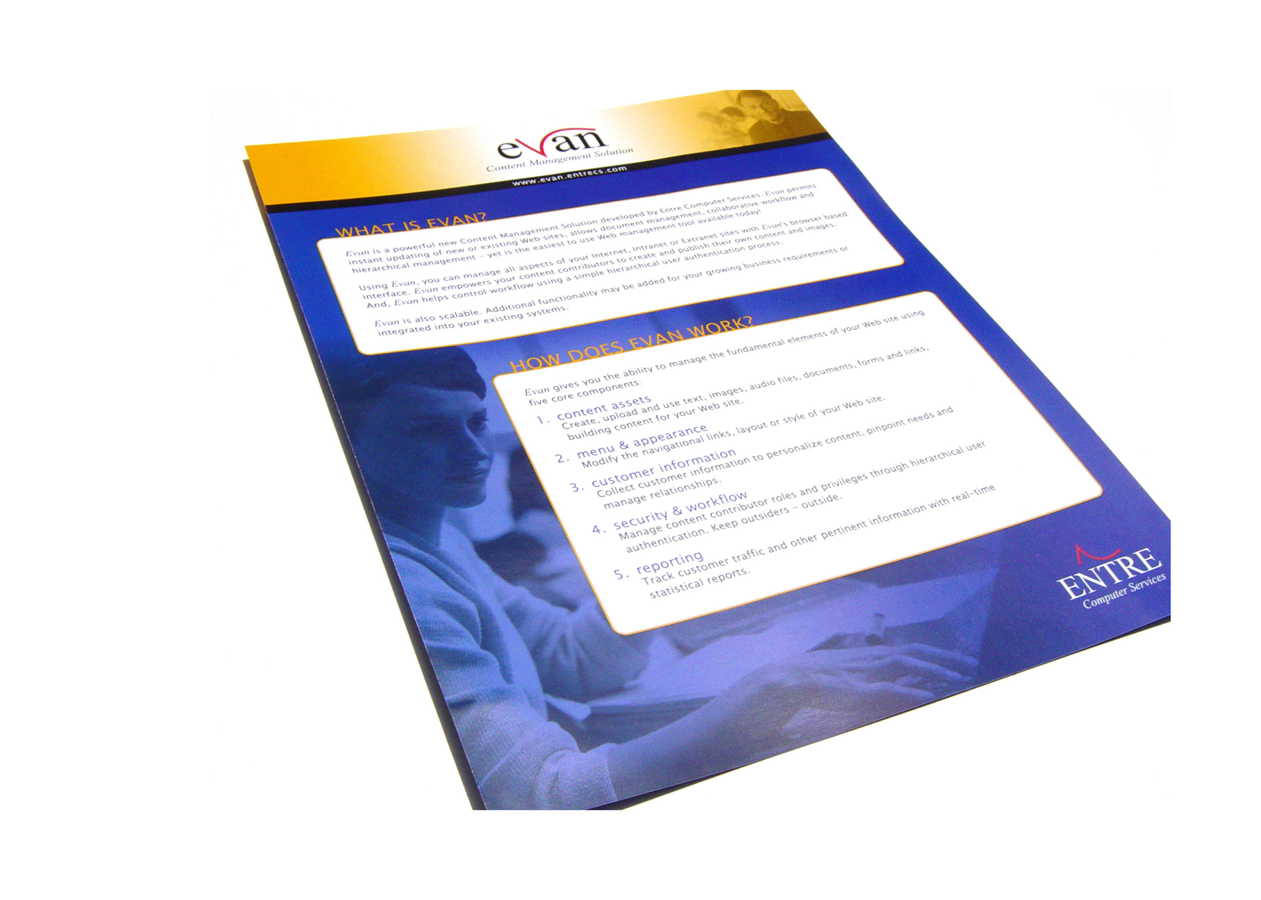 Information sheet design for Evan content management system