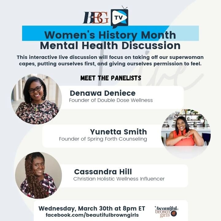 I'm really looking forward to this discussion tonight as we wrap up Women's History Month. 

As Black + Brown women we far too often carry burdens that aren't ours to carry,  while being told we don't have the right to show emotions or have feelings.
