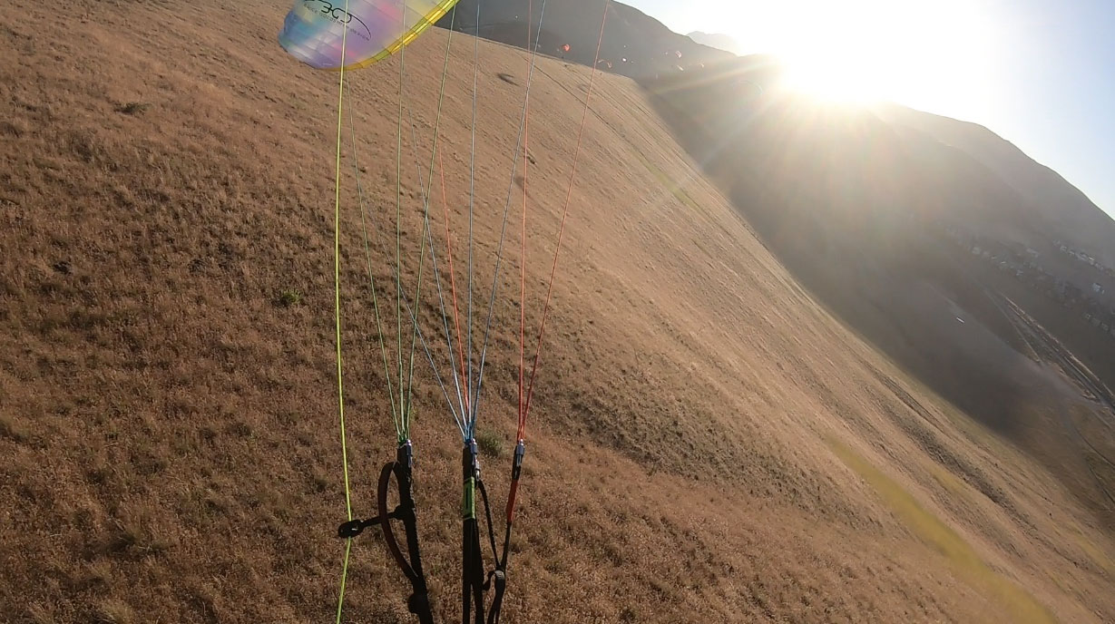 The author’s wingtip, dawn patrol.