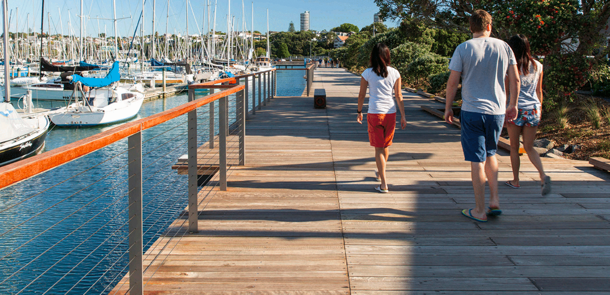 Landlab's promenade at Auckland's Westhaven Marina's brought central city residents a new urban beach. 