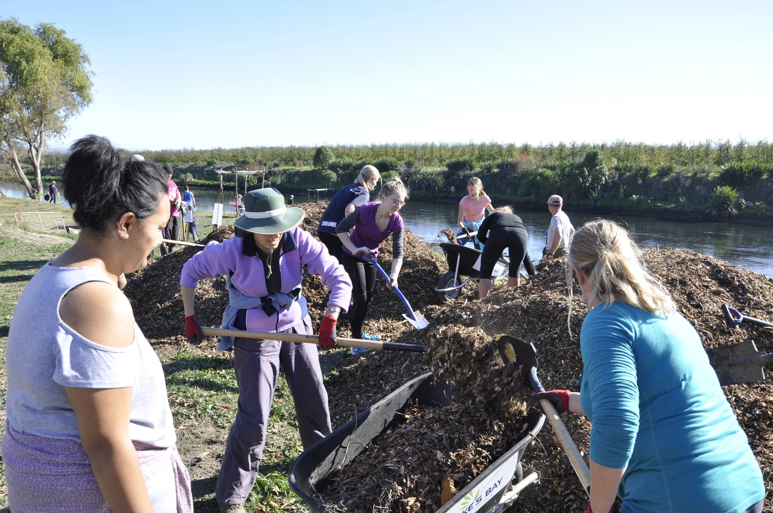 The 'mulch brigade' working at the catchment.