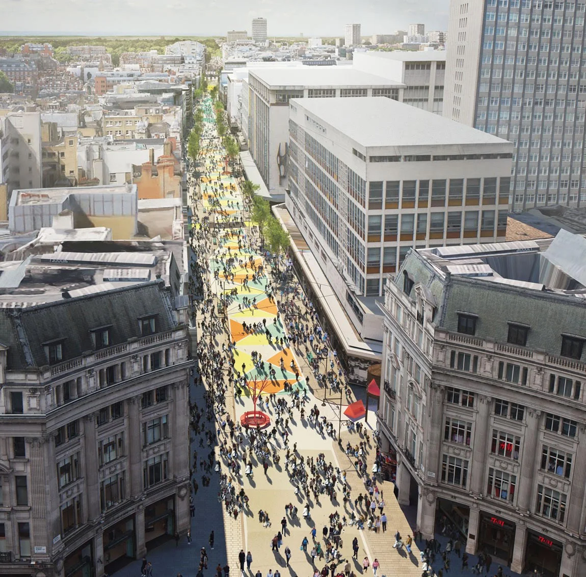 An image of the possible future for Oxford Street in London, this is not the final design.