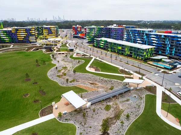 An aerial view of the Parklands project - courtesy of Grocon.