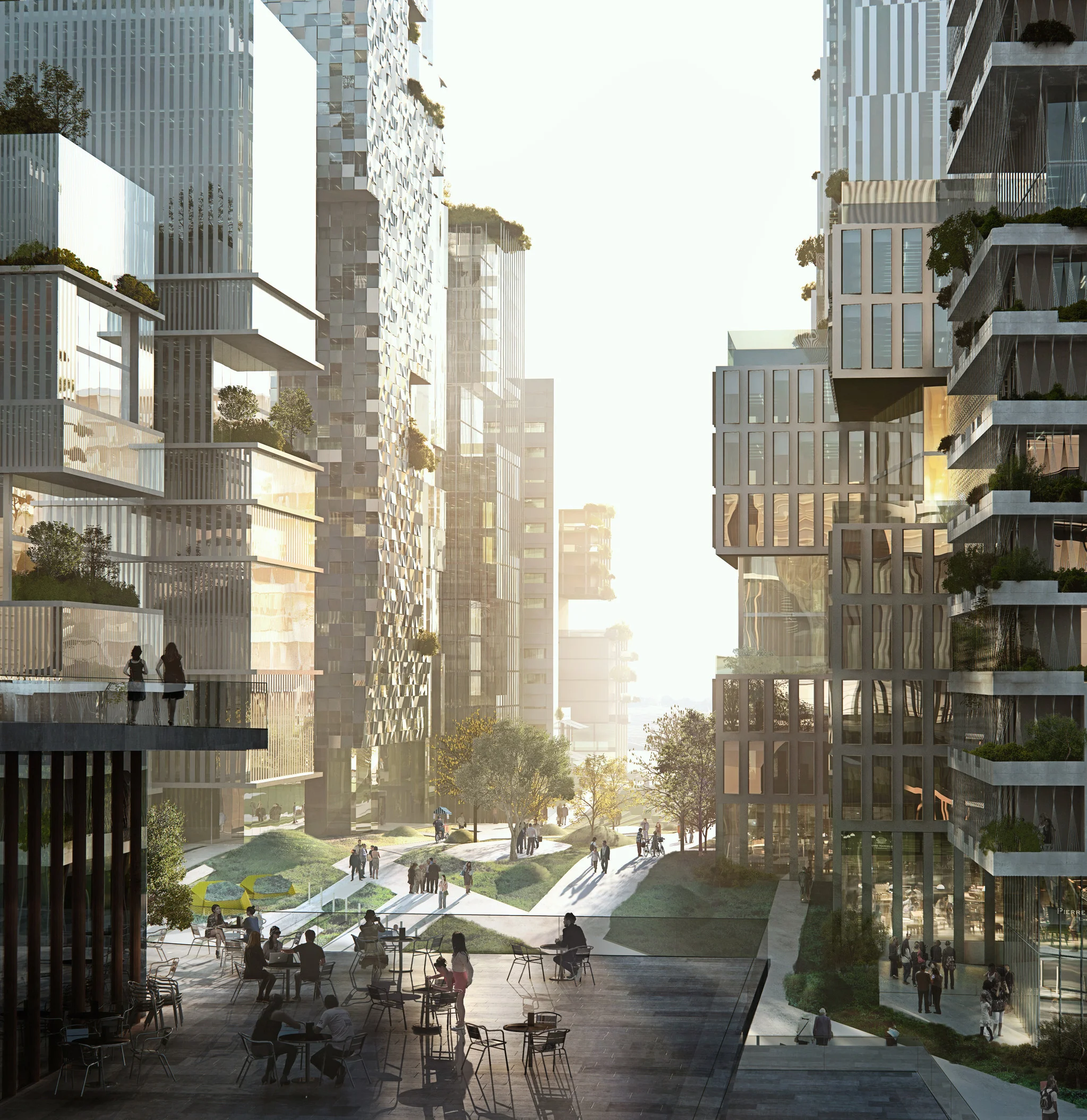 The greenery is designed to avoid the 'heat island' effect which often occurs in high density urban areas.