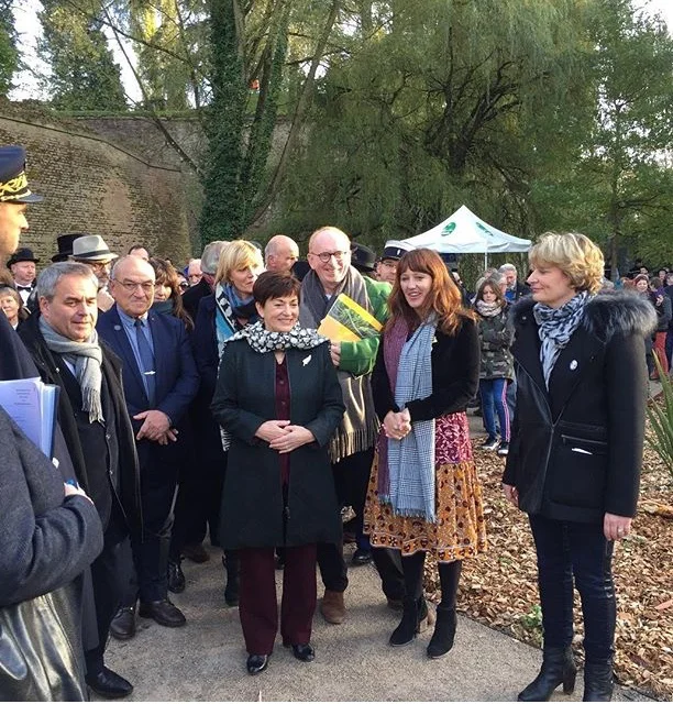 Last weekend’s opening ceremony with the NZ Governor-General Dame Patsy Reddy (left) Xanthe White (centre) and the mayor of Les Quesnoy, Marie-Sophie Lesne.