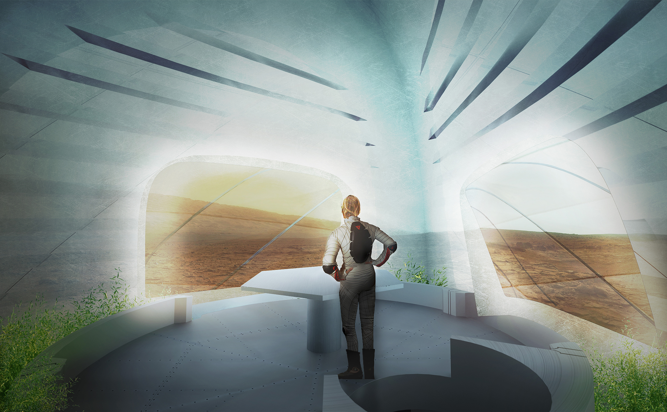 The translucent walls of the Mars Ice House let light in for the inhabitants.